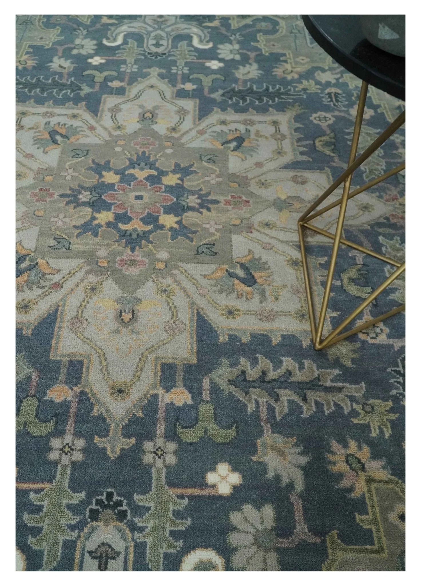 9x12 Medallion Hand Knotted Ivory, Teal and Olive Traditional Wool Area Rug - Image 2