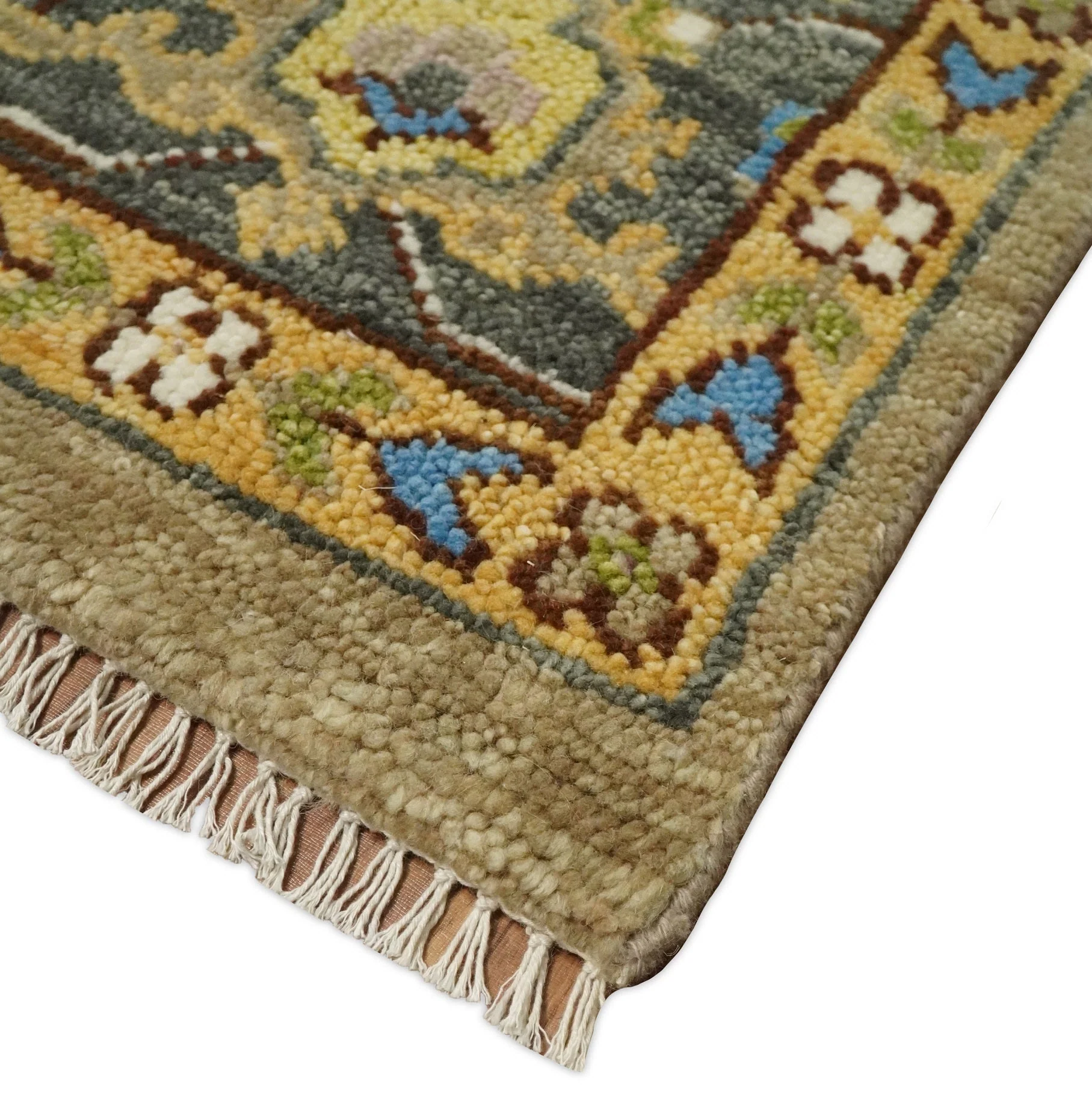 Antique Olive 9x12 Hand Knotted Ivory and Gold Traditional Persian Rug | TRDCP701912 - Image 7