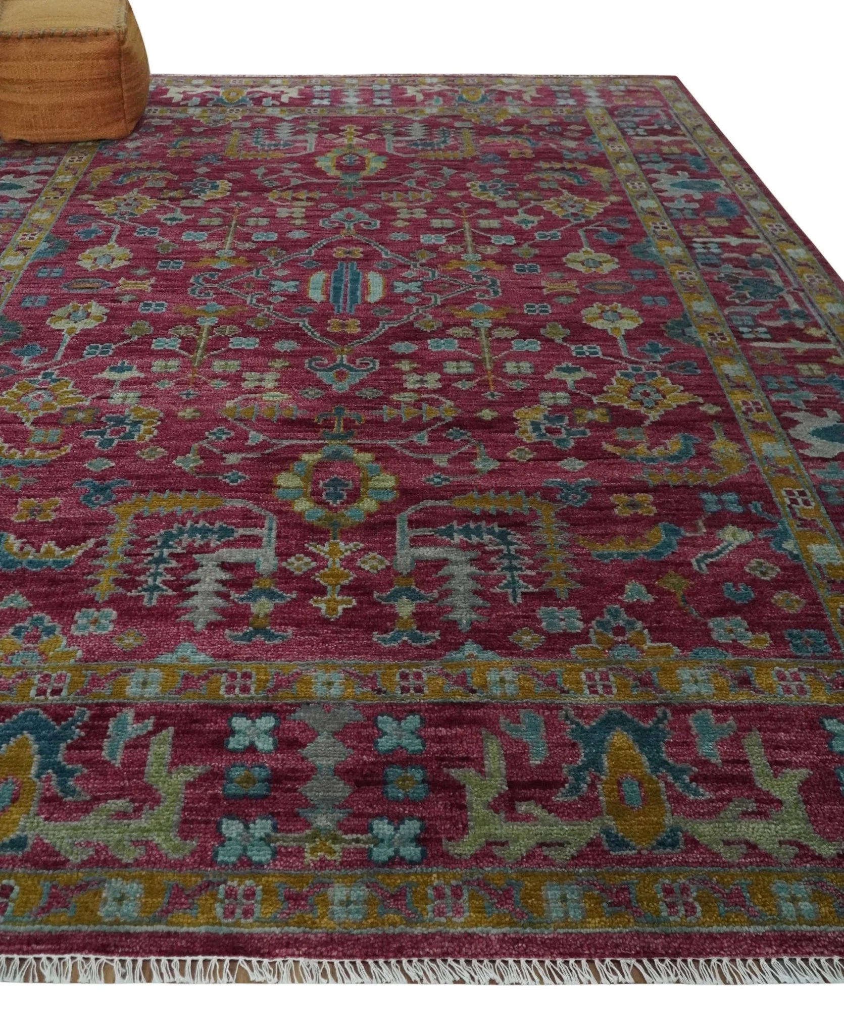 9x12 Hand Knotted Maroon and Gold Heriz Serapi Traditional Antique Style Wool Area Rug | TRDCP1603912S - Image 3