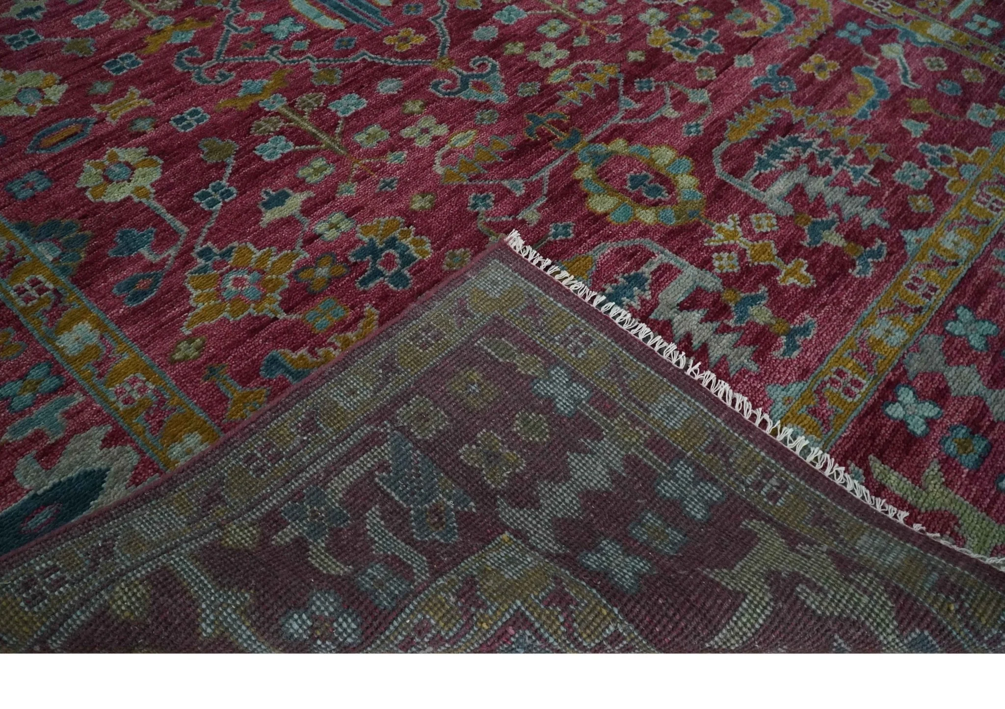 9x12 Hand Knotted Maroon and Gold Heriz Serapi Traditional Antique Style Wool Area Rug | TRDCP1603912S - Image 7