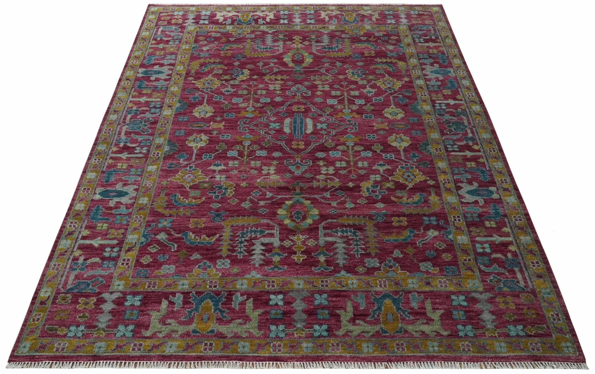 9x12 Hand Knotted Maroon and Gold Heriz Serapi Traditional Antique Style Wool Area Rug | TRDCP1603912S - Image 9