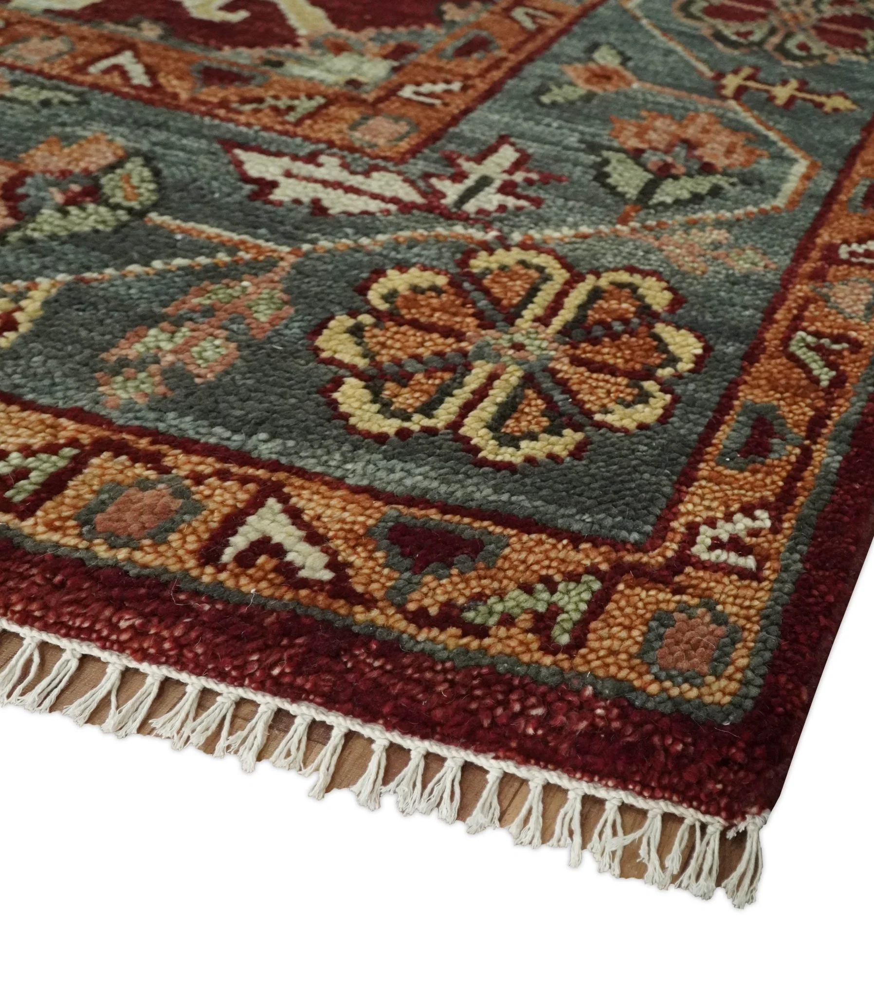 9x12 Hand Knotted Red and Gray Traditional Persian Heriz Serapi Wool Rug | TRDCP952 - Image 10