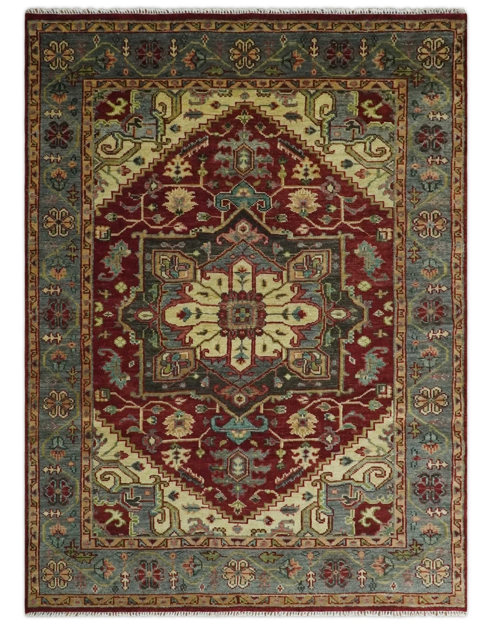 9x12 Hand Knotted Red and Gray Traditional Persian Heriz Serapi Wool Rug | TRDCP952 - Image 12