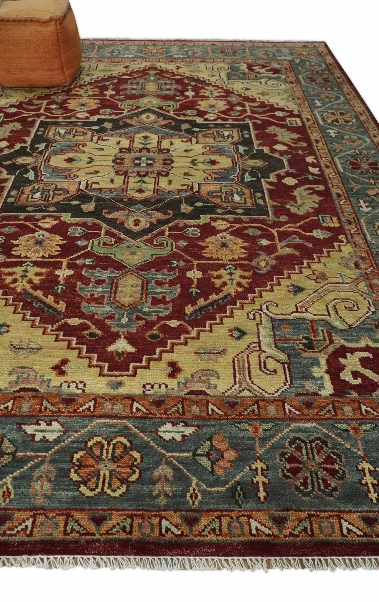 9x12 Hand Knotted Red and Gray Traditional Persian Heriz Serapi Wool Rug | TRDCP952 - Image 3
