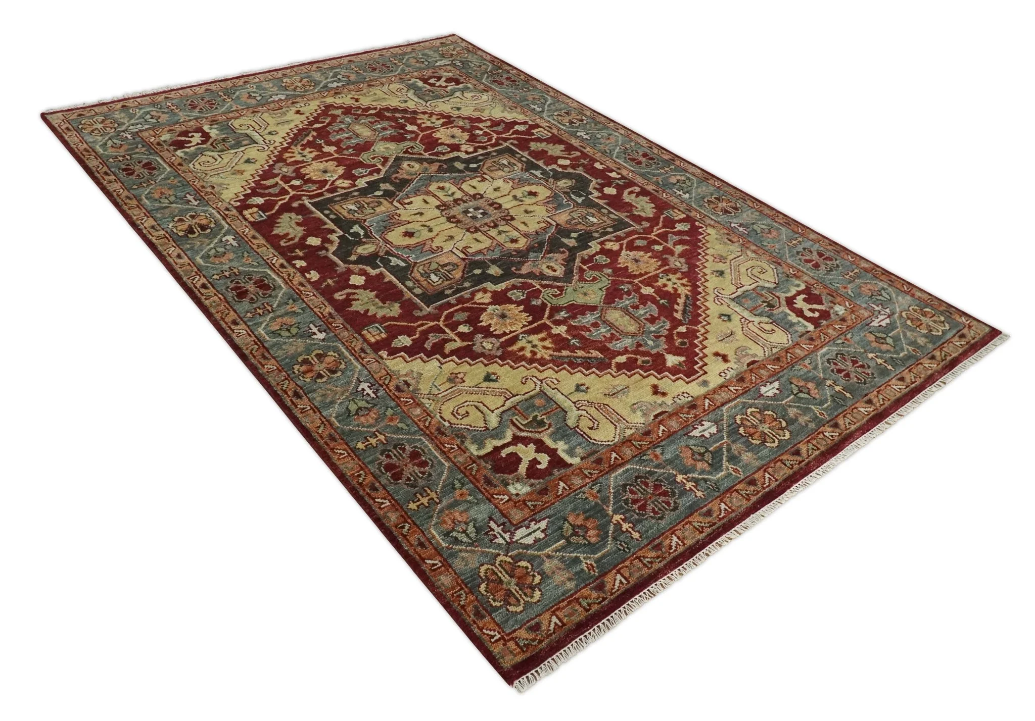 9x12 Hand Knotted Red and Gray Traditional Persian Heriz Serapi Wool Rug | TRDCP952 - Image 4