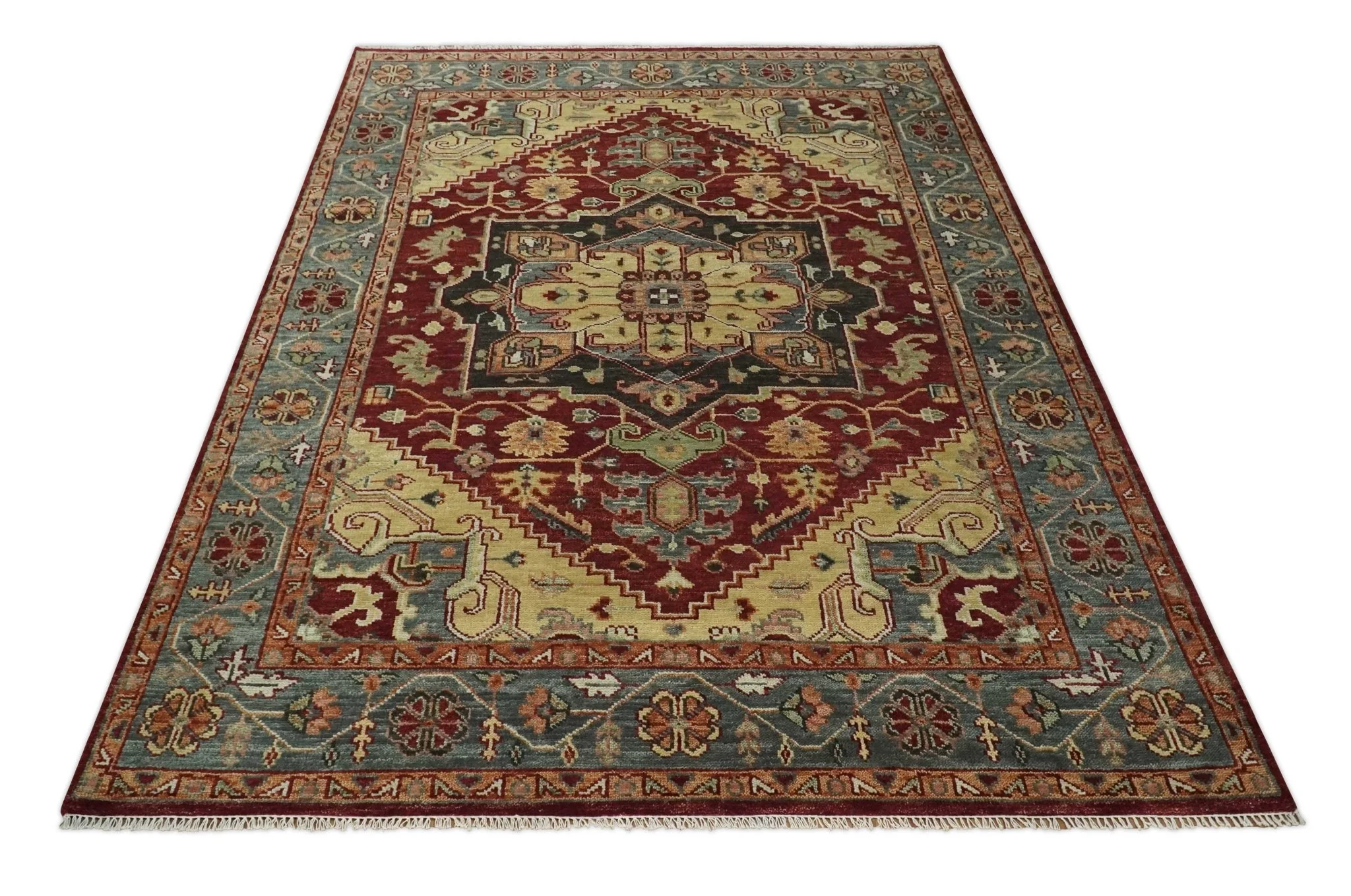 9x12 Hand Knotted Red and Gray Traditional Persian Heriz Serapi Wool Rug | TRDCP952 - Image 5