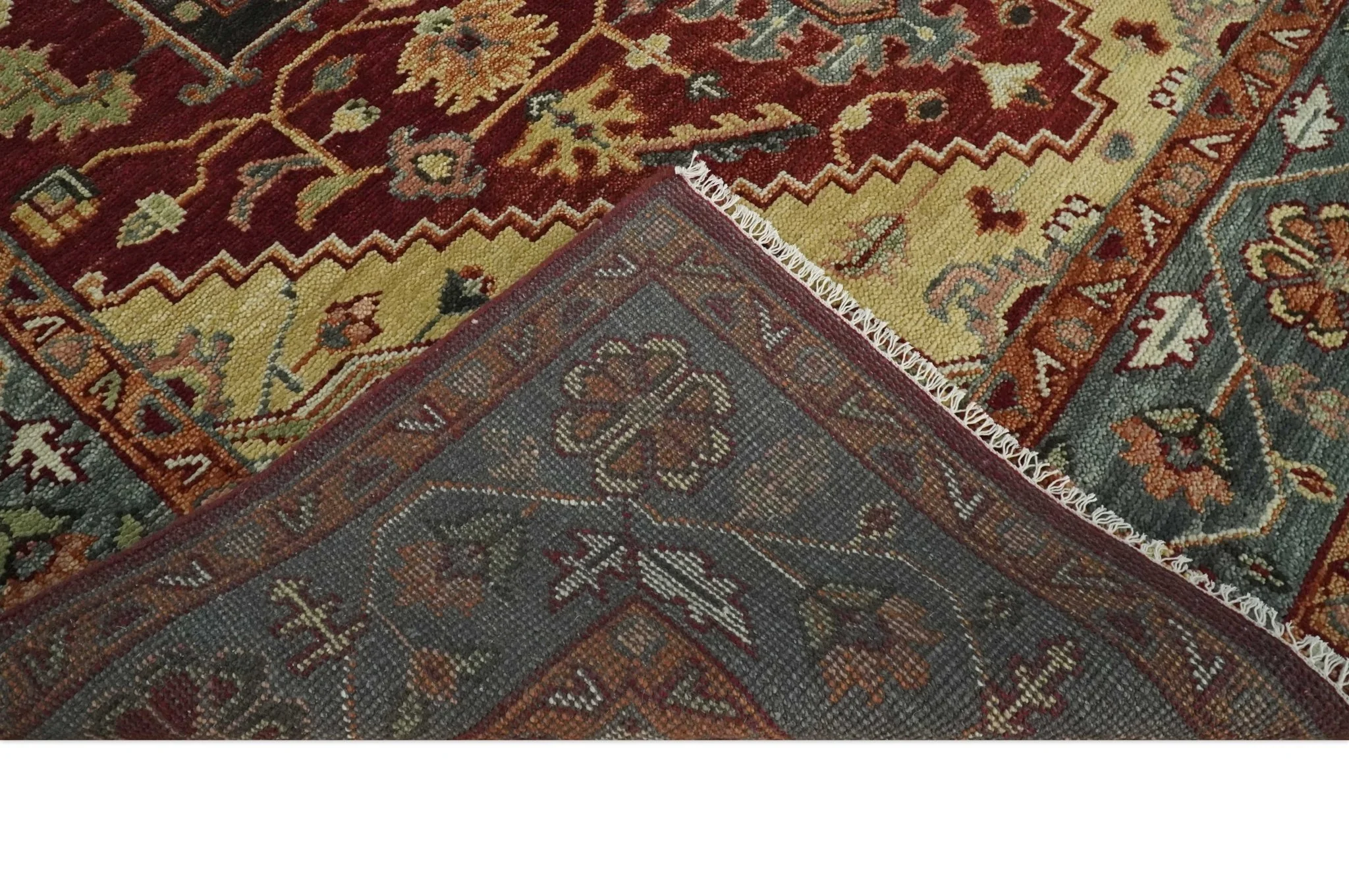 9x12 Hand Knotted Red and Gray Traditional Persian Heriz Serapi Wool Rug | TRDCP952 - Image 7