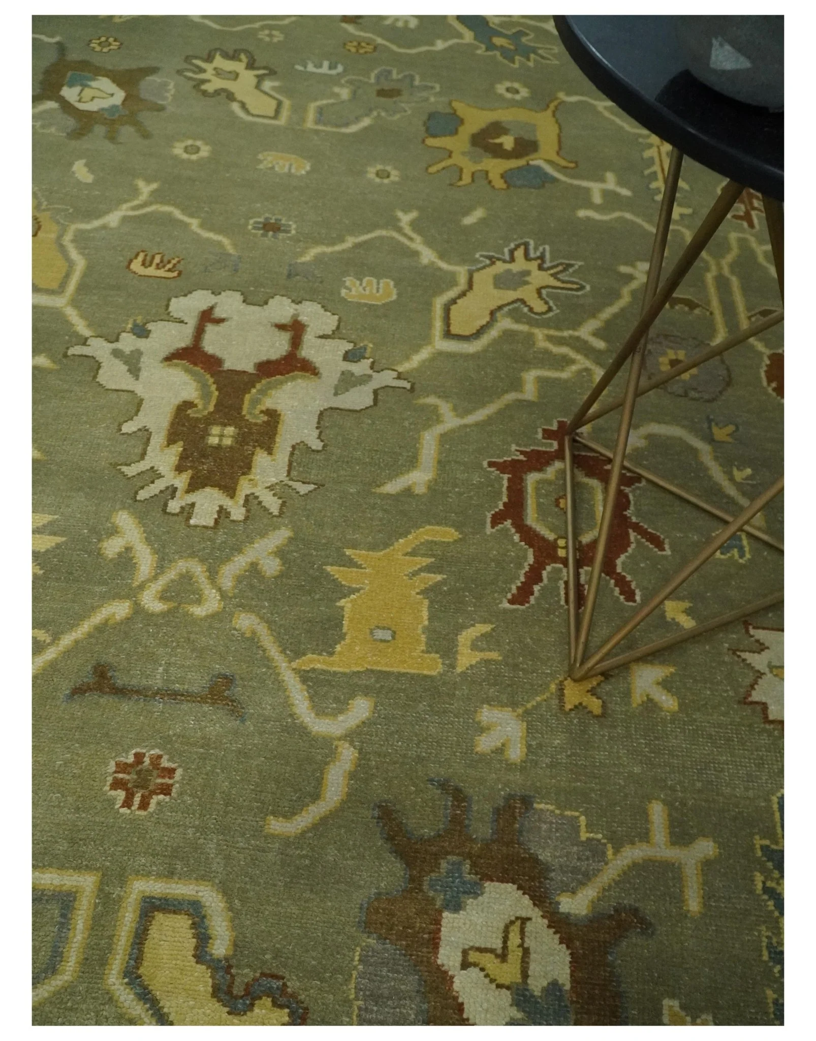 9x12 Hand Knotted Olive and Gold Traditional Oushak Wool Area Rug - Image 2