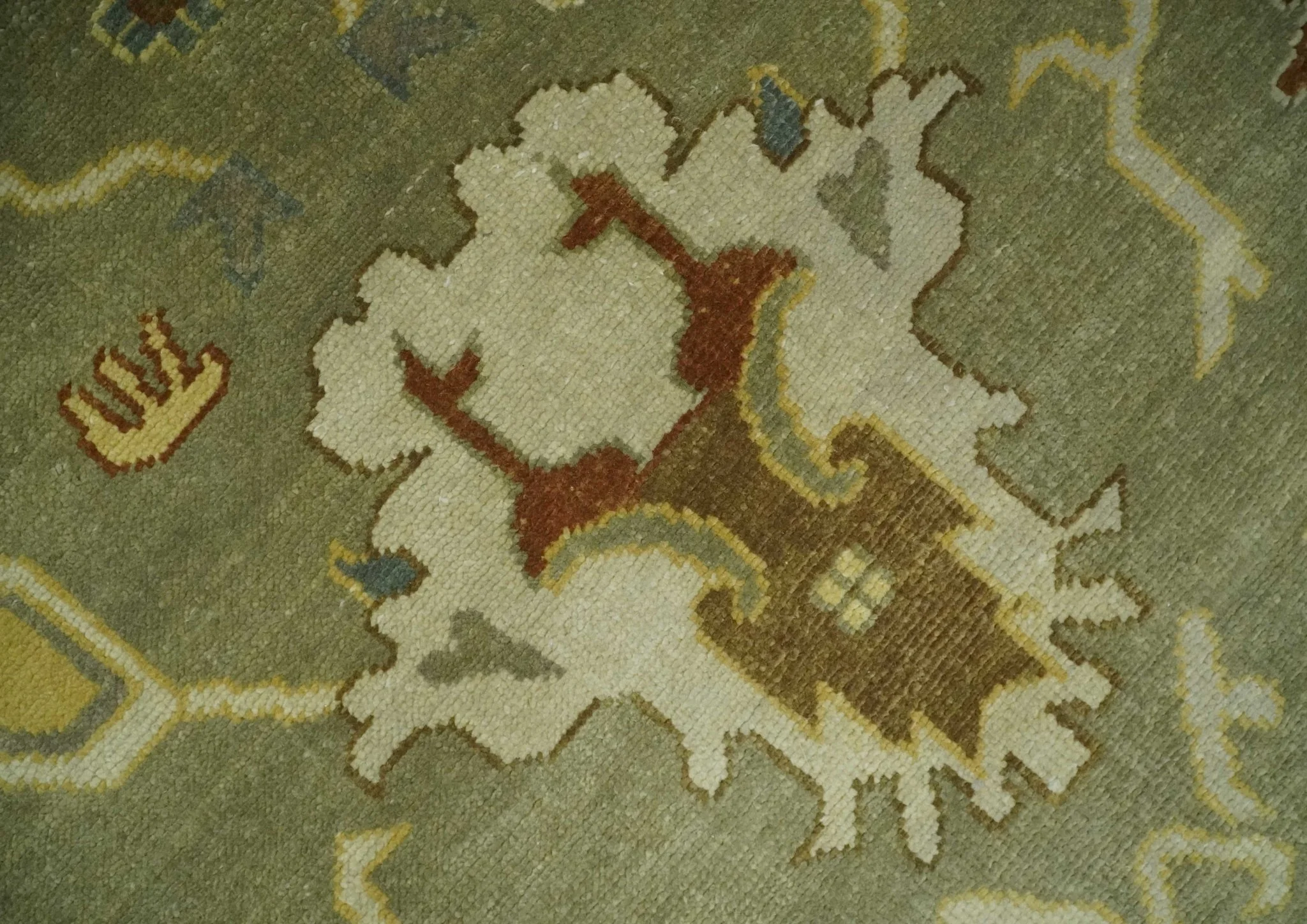 9x12 Hand Knotted Olive and Gold Traditional Oushak Wool Area Rug - Image 4