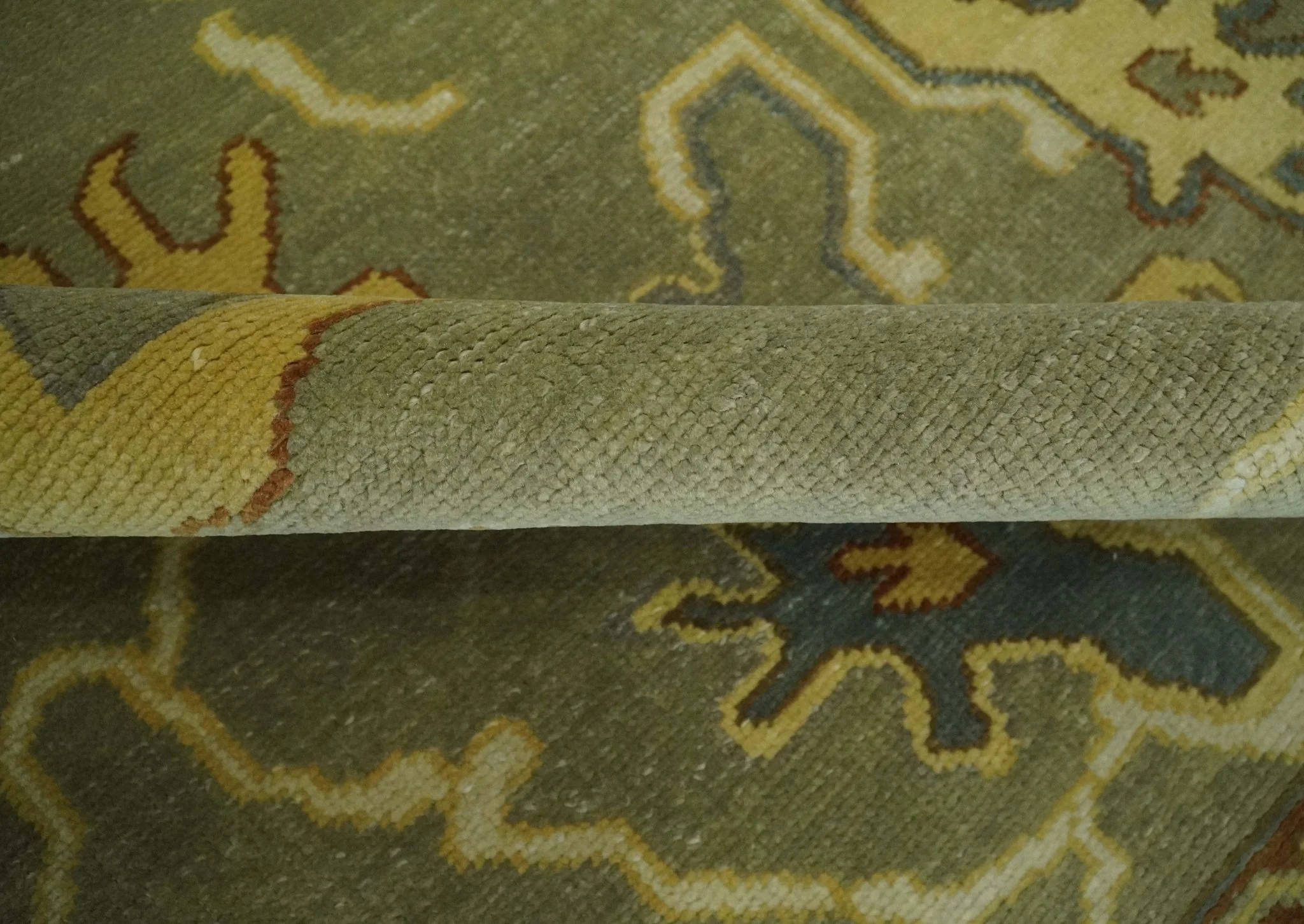 9x12 Hand Knotted Olive and Gold Traditional Oushak Wool Area Rug - Image 6