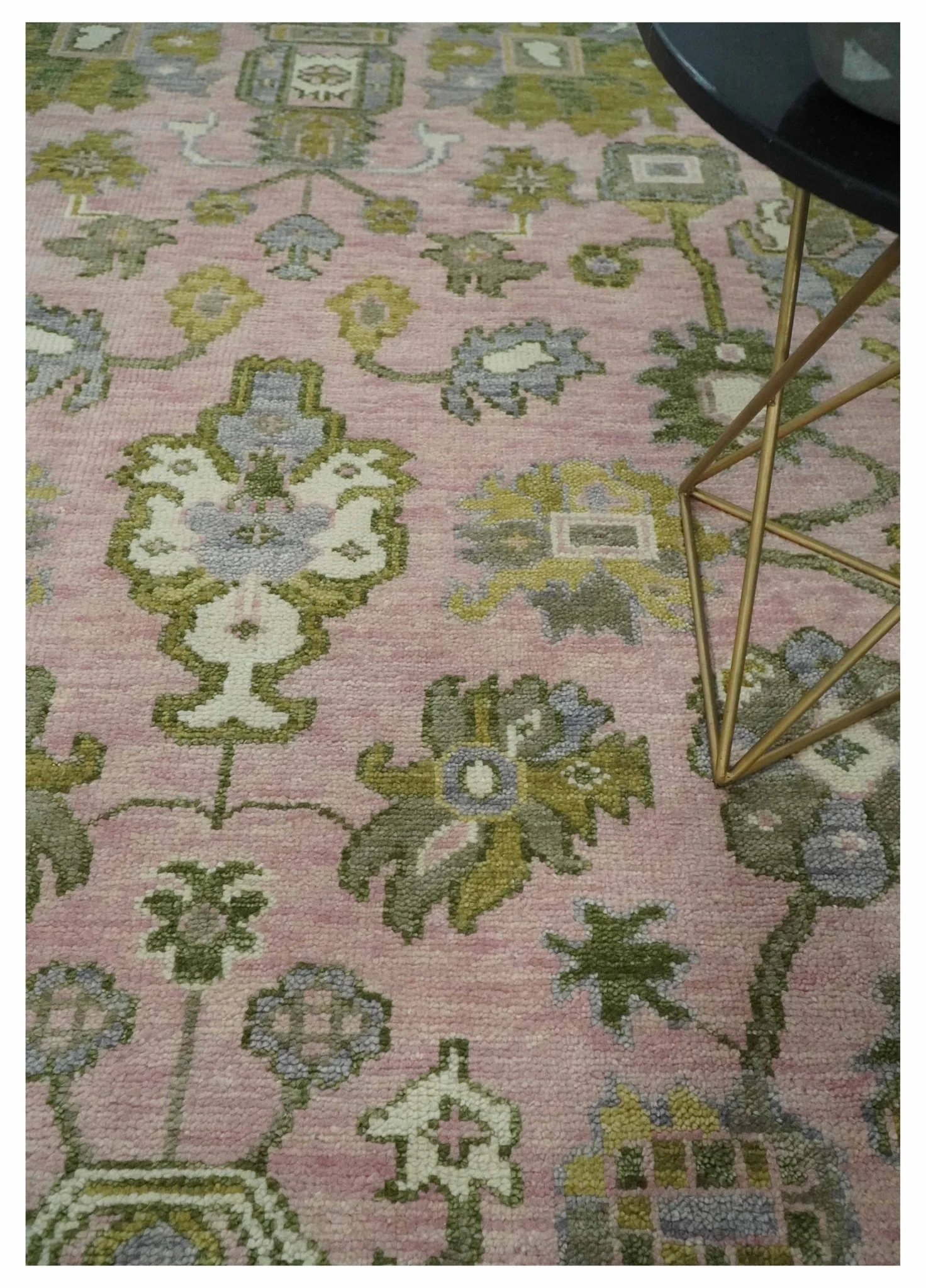 9x12 Hand Knotted Peach, Ivory and Olive Traditional Antique Style Wool Area Rug - Image 2