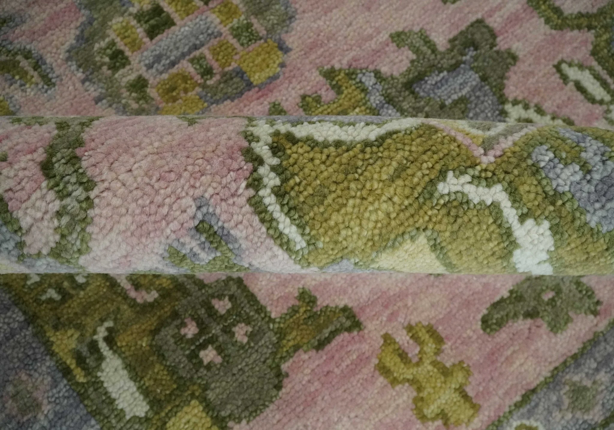 9x12 Hand Knotted Peach, Ivory and Olive Traditional Antique Style Wool Area Rug - Image 6