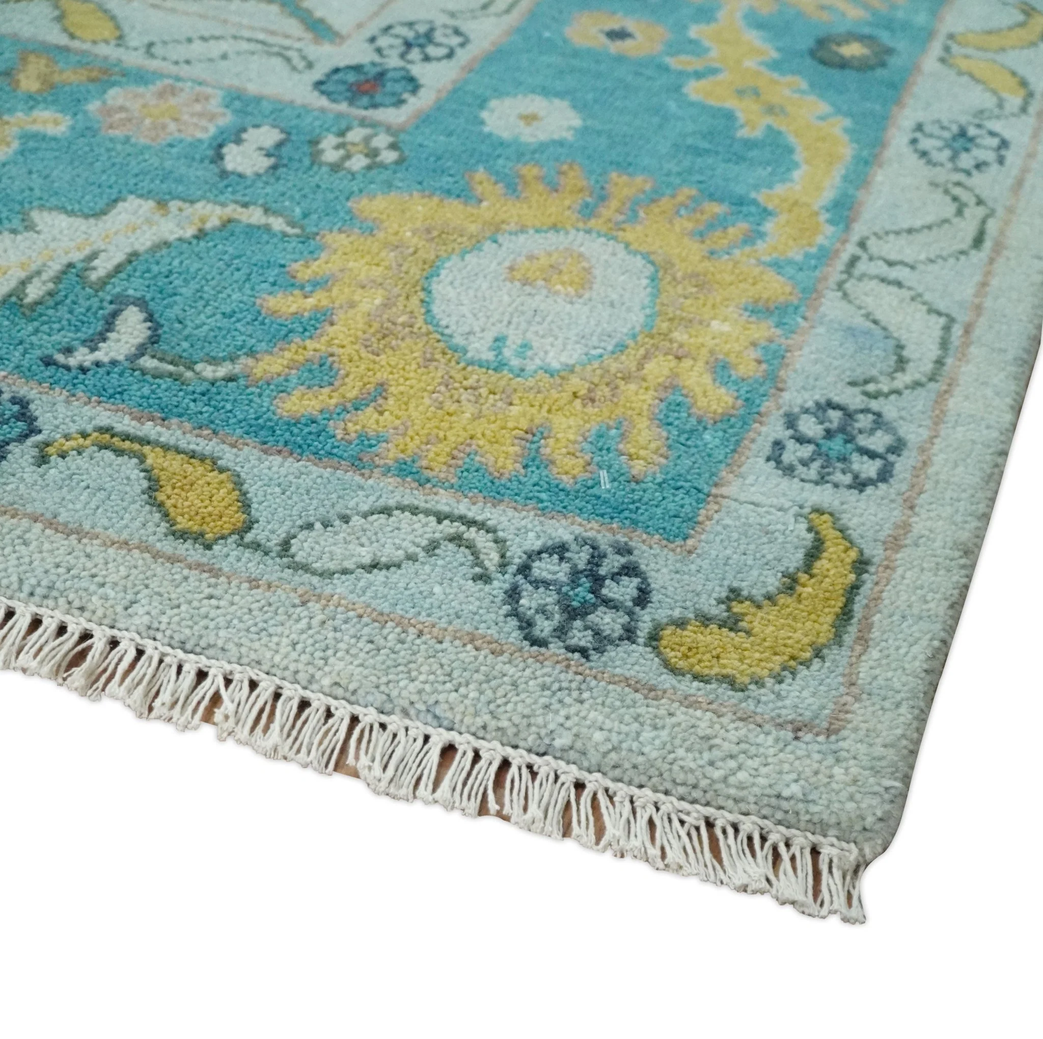 Modern Oushak 9x12 Hand Knotted Persian Blue, Red and Gold Colorful Wool Area Rug | TRDCP835912 - Image 5