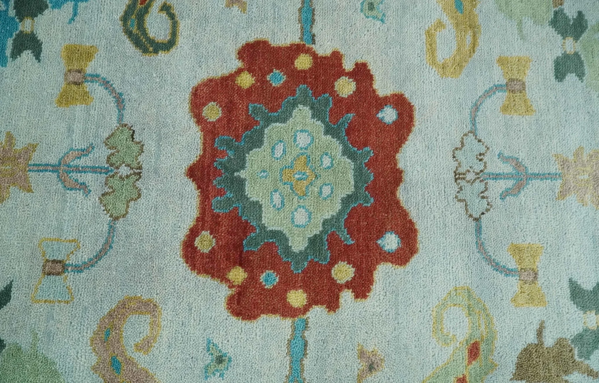 Modern Oushak 9x12 Hand Knotted Persian Blue, Red and Gold Colorful Wool Area Rug | TRDCP835912 - Image 9
