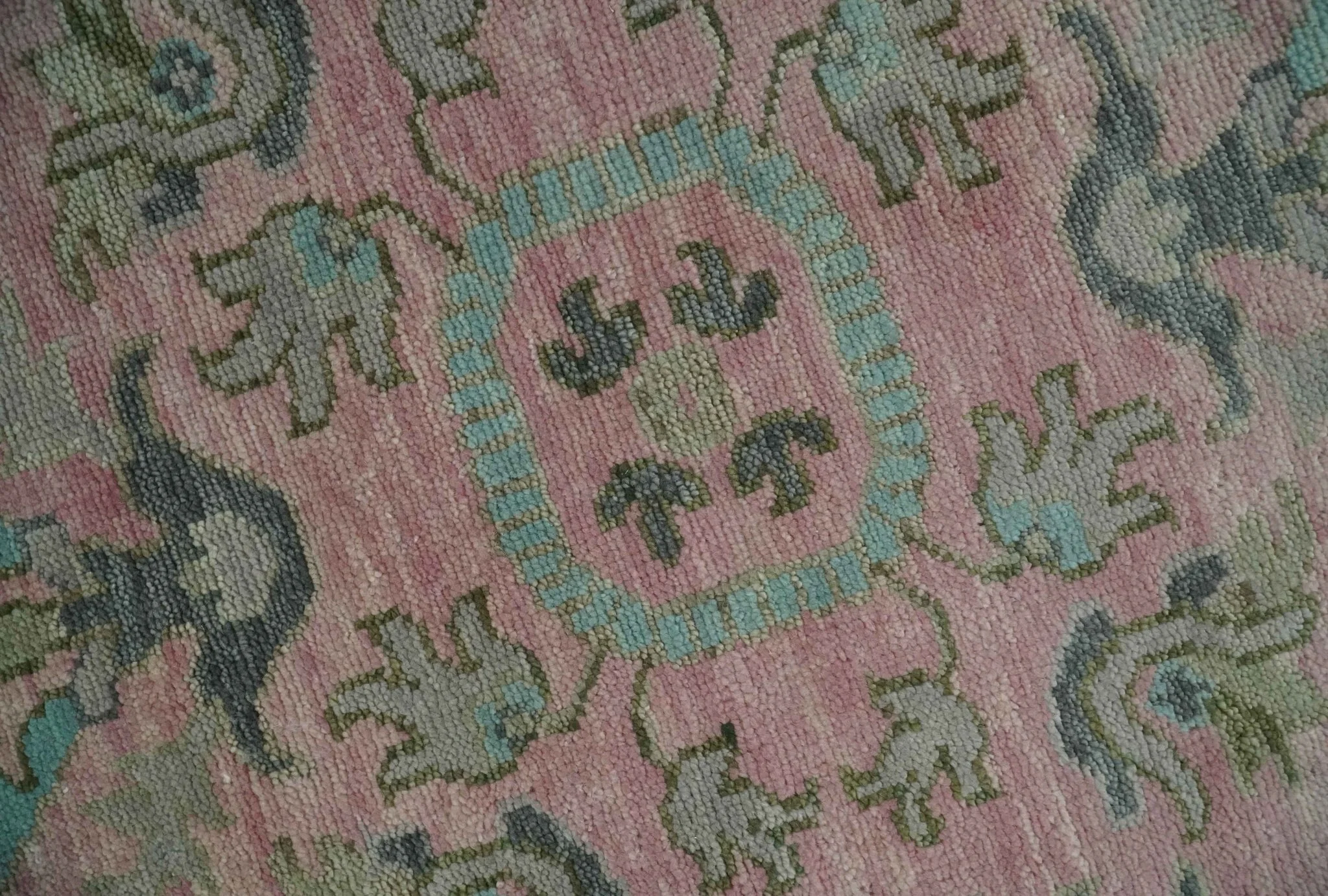 9x12 Hand Knotted Pink and Aqua Oriental Oushak Traditional Wool Area Rug - Image 4