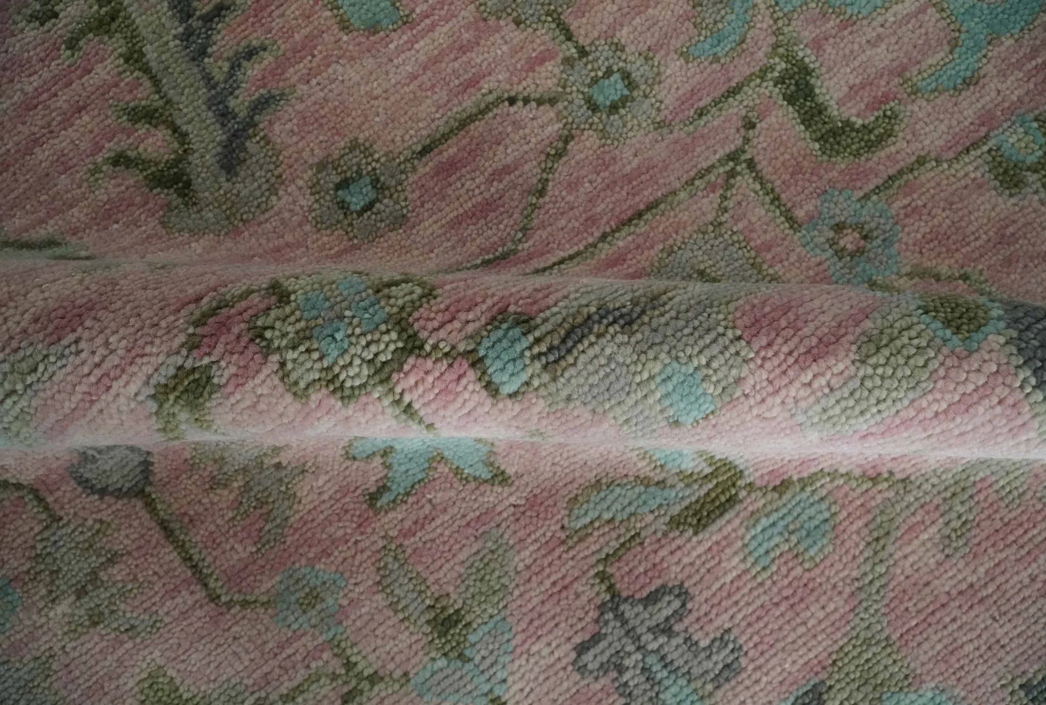 9x12 Hand Knotted Pink and Aqua Oriental Oushak Traditional Wool Area Rug - Image 8