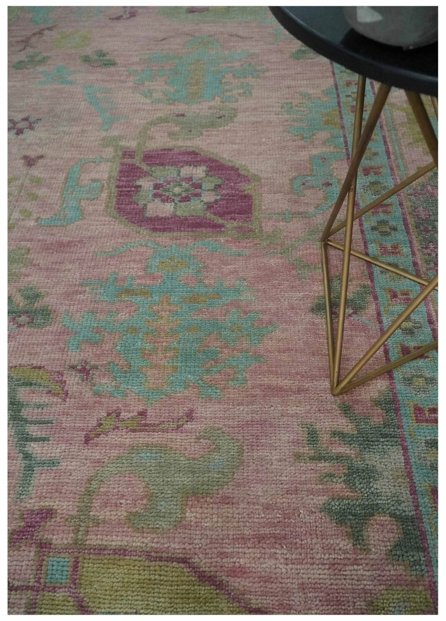 9x12 Hand Knotted Pink, Aqua and Purple Vibrant colorful Oushak Wool Area Rug - Image 2