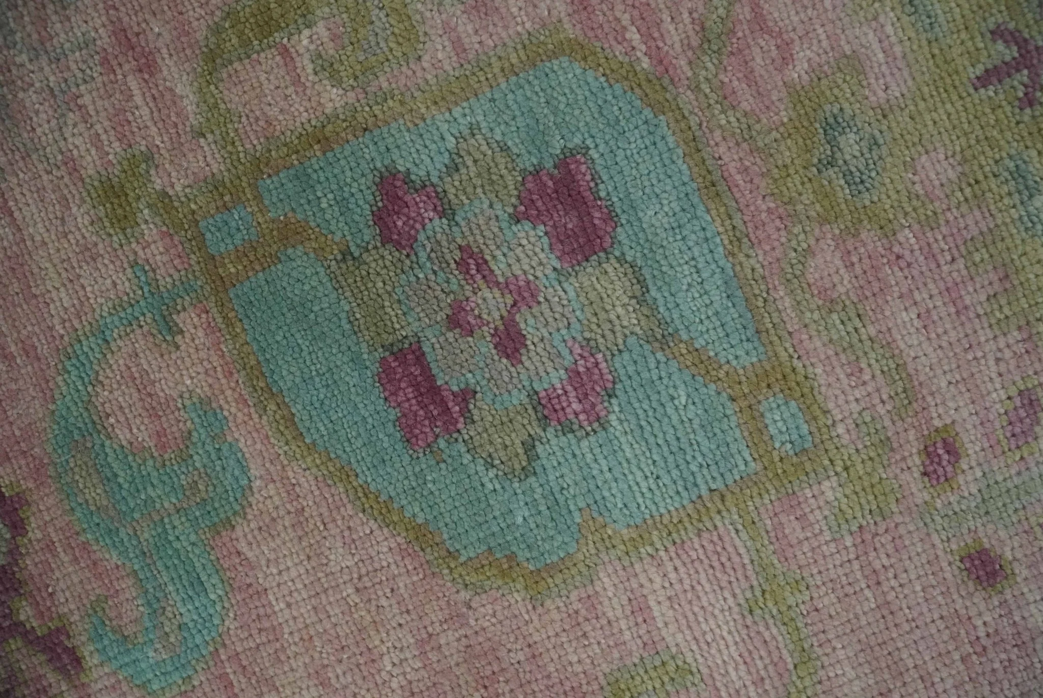 9x12 Hand Knotted Pink, Aqua and Purple Vibrant colorful Oushak Wool Area Rug - Image 4