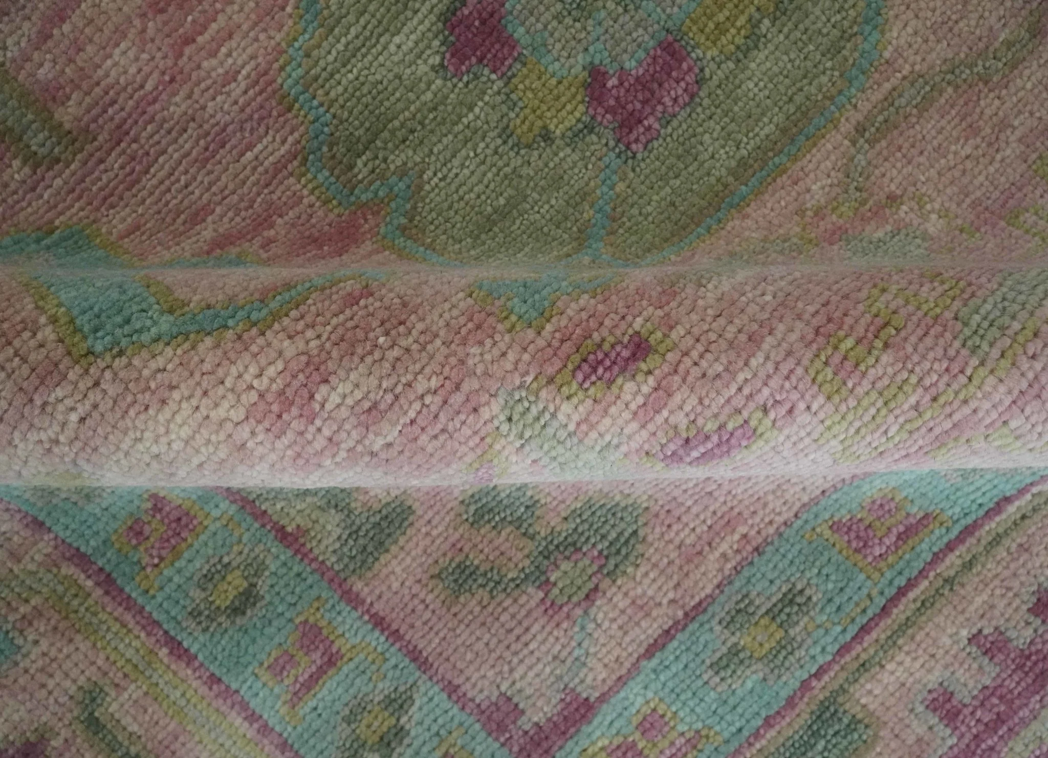 9x12 Hand Knotted Pink, Aqua and Purple Vibrant colorful Oushak Wool Area Rug - Image 6