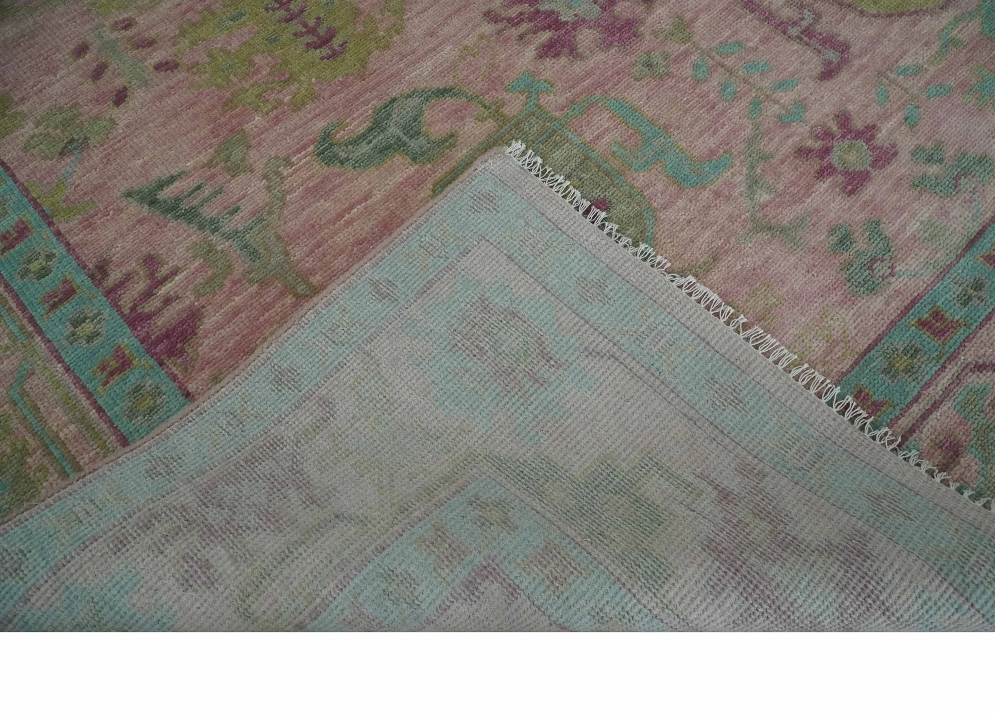 9x12 Hand Knotted Pink, Aqua and Purple Vibrant colorful Oushak Wool Area Rug - Image 8