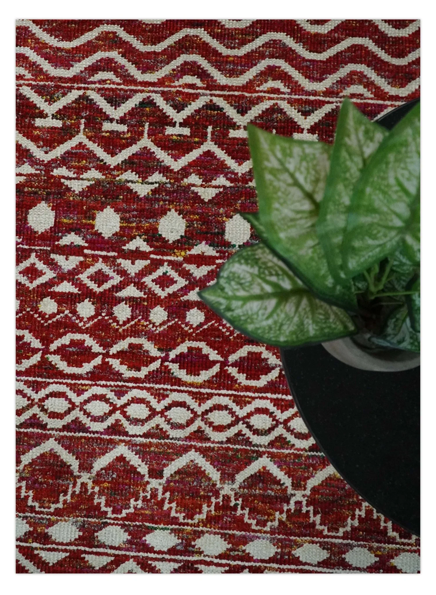 9x12 Hand Knotted Maroon and White Modern Contemporary Southwestern Tribal Trellis Recycled Silk Area Rug | OP15 - Image 10