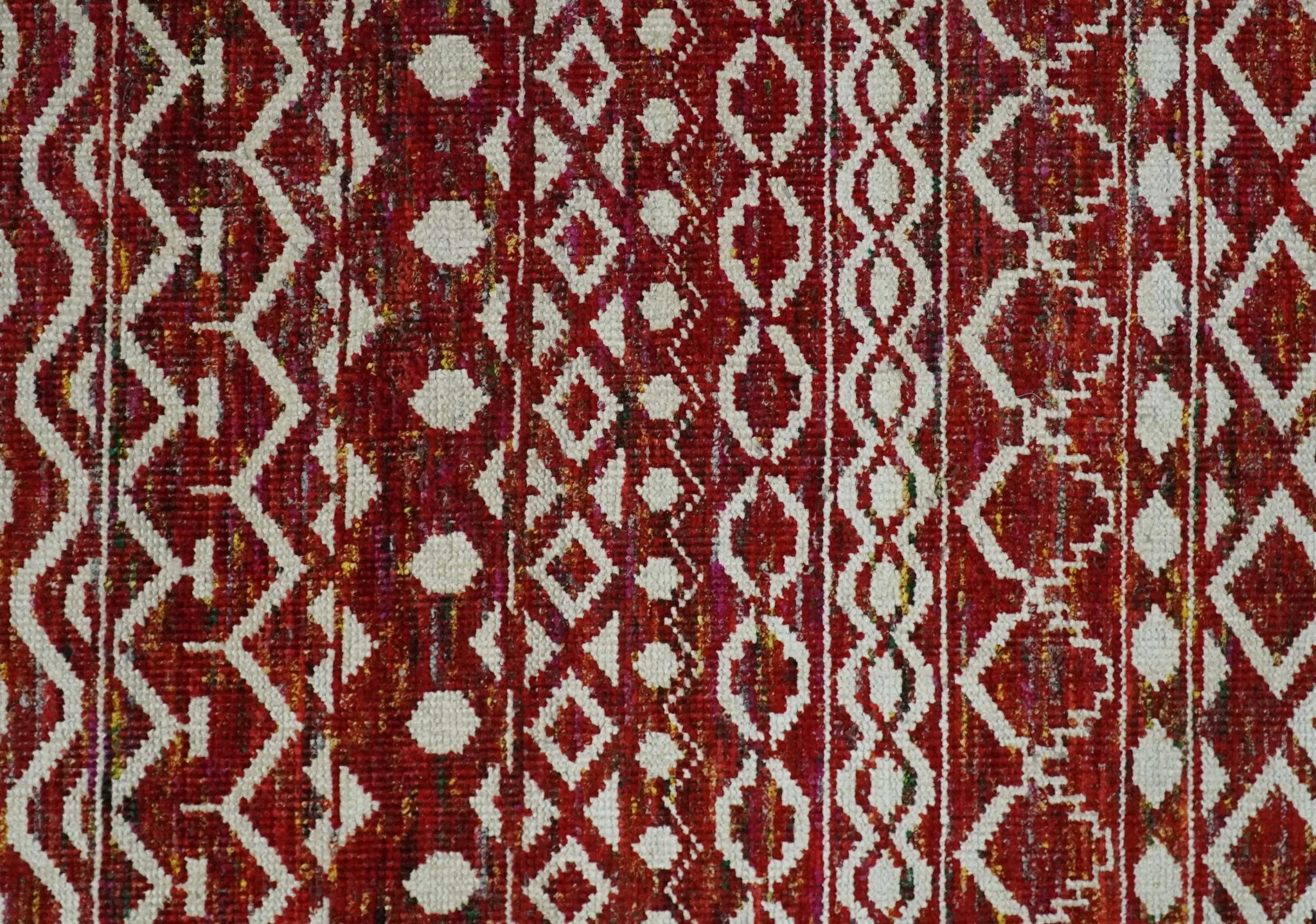 9x12 Hand Knotted Maroon and White Modern Contemporary Southwestern Tribal Trellis Recycled Silk Area Rug | OP15 - Image 4