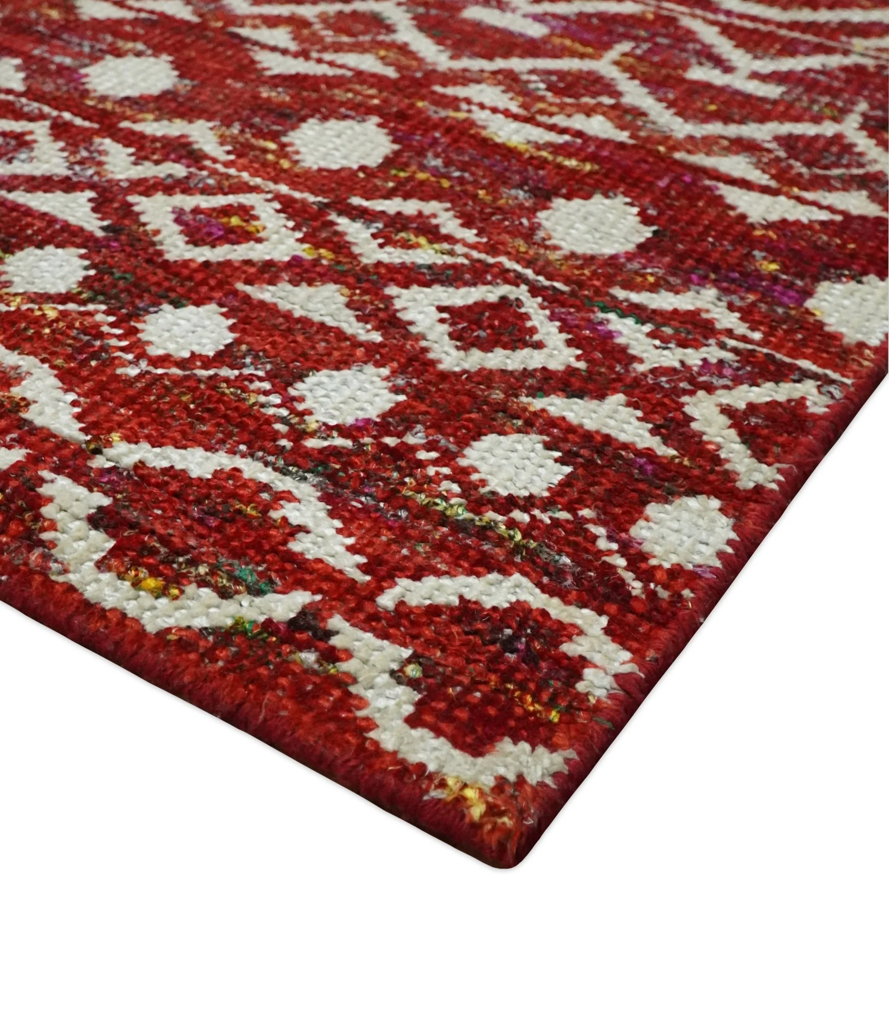 9x12 Hand Knotted Maroon and White Modern Contemporary Southwestern Tribal Trellis Recycled Silk Area Rug | OP15 - Image 6