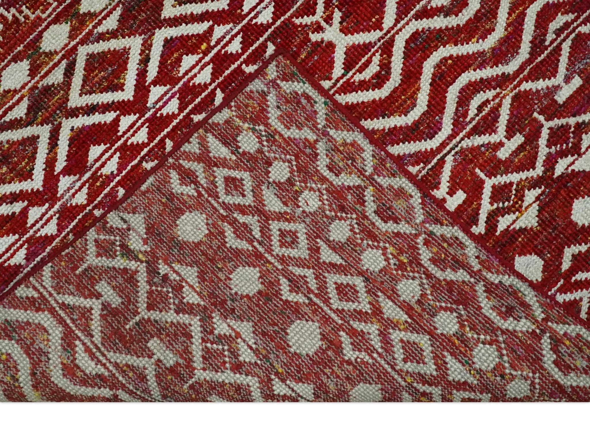 9x12 Hand Knotted Maroon and White Modern Contemporary Southwestern Tribal Trellis Recycled Silk Area Rug | OP15 - Image 7
