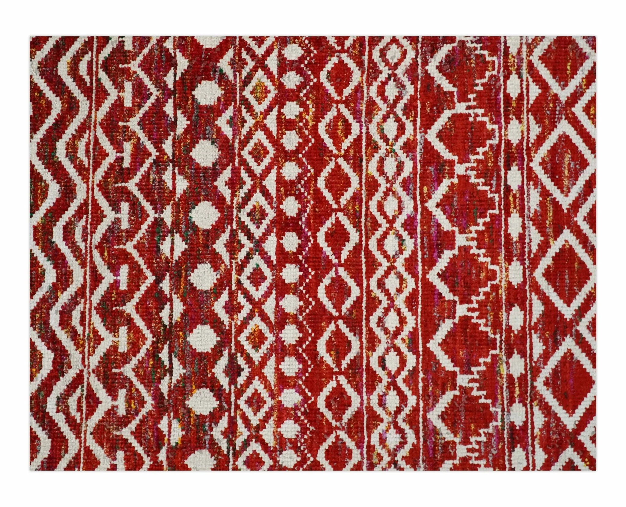 4x6 and 9x12 Hand Knotted Rust and White Modern Contemporary Southwestern Tribal Trellis Recycled Silk Area Rug | OP7 - Image 5