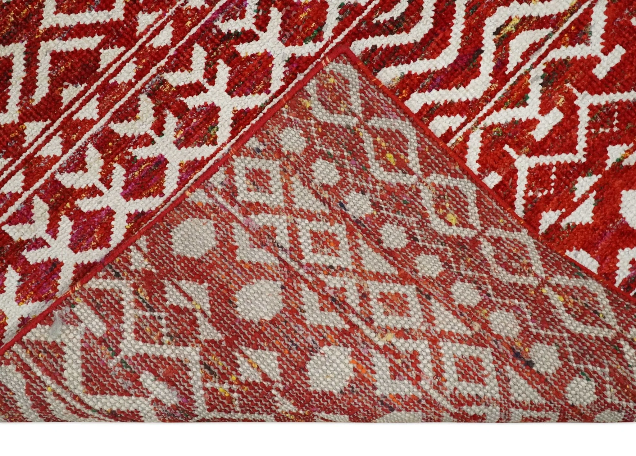 4x6 and 9x12 Hand Knotted Rust and White Modern Contemporary Southwestern Tribal Trellis Recycled Silk Area Rug | OP7 - Image 6