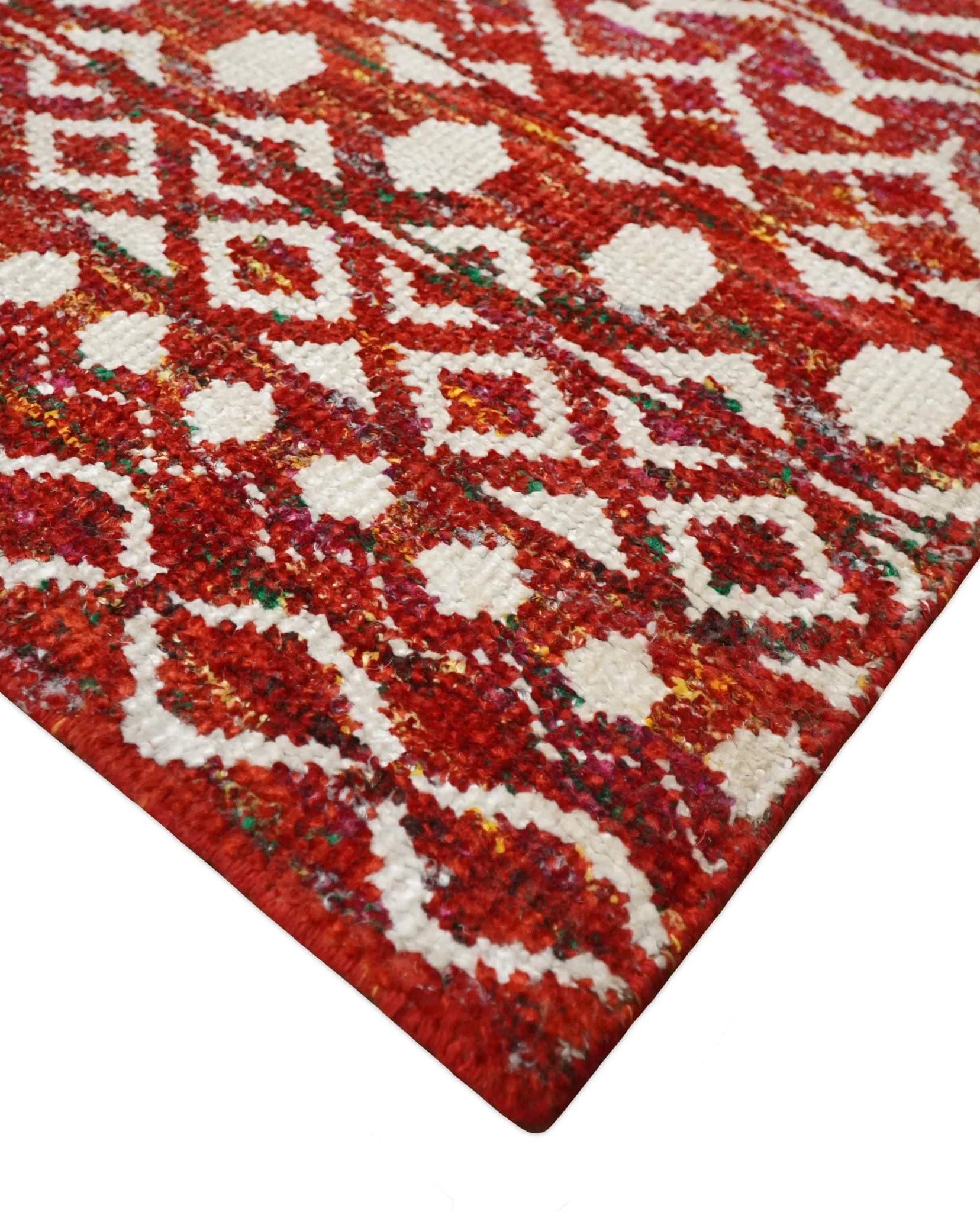 4x6 and 9x12 Hand Knotted Rust and White Modern Contemporary Southwestern Tribal Trellis Recycled Silk Area Rug | OP7 - Image 7