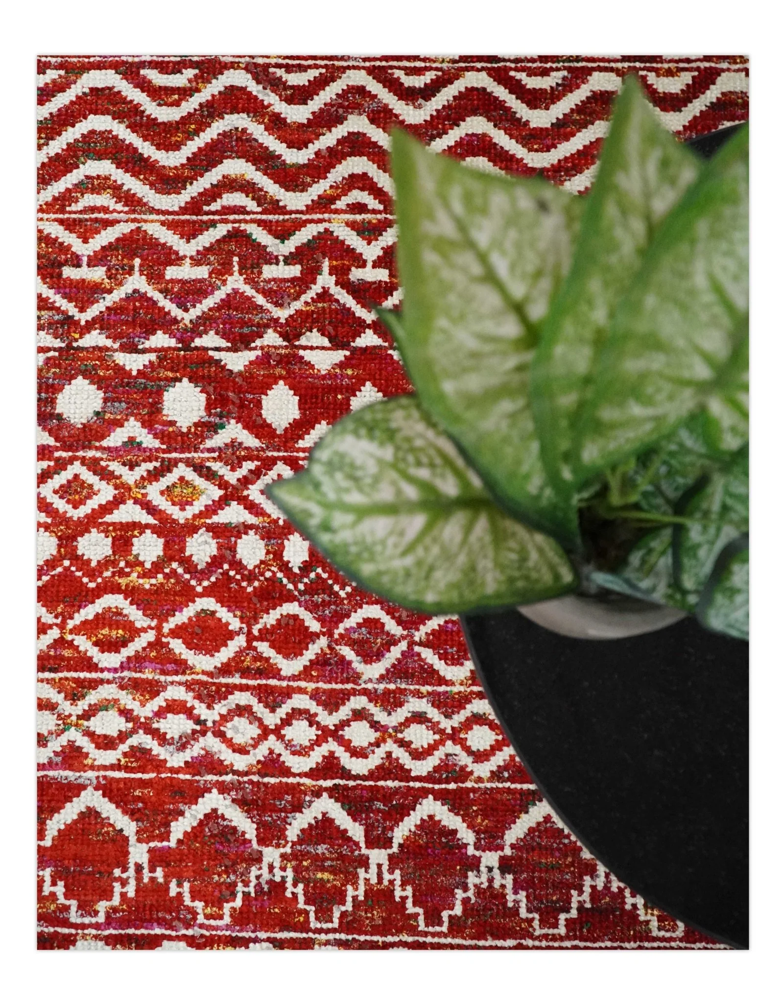 4x6 and 9x12 Hand Knotted Rust and White Modern Contemporary Southwestern Tribal Trellis Recycled Silk Area Rug | OP7 - Image 9