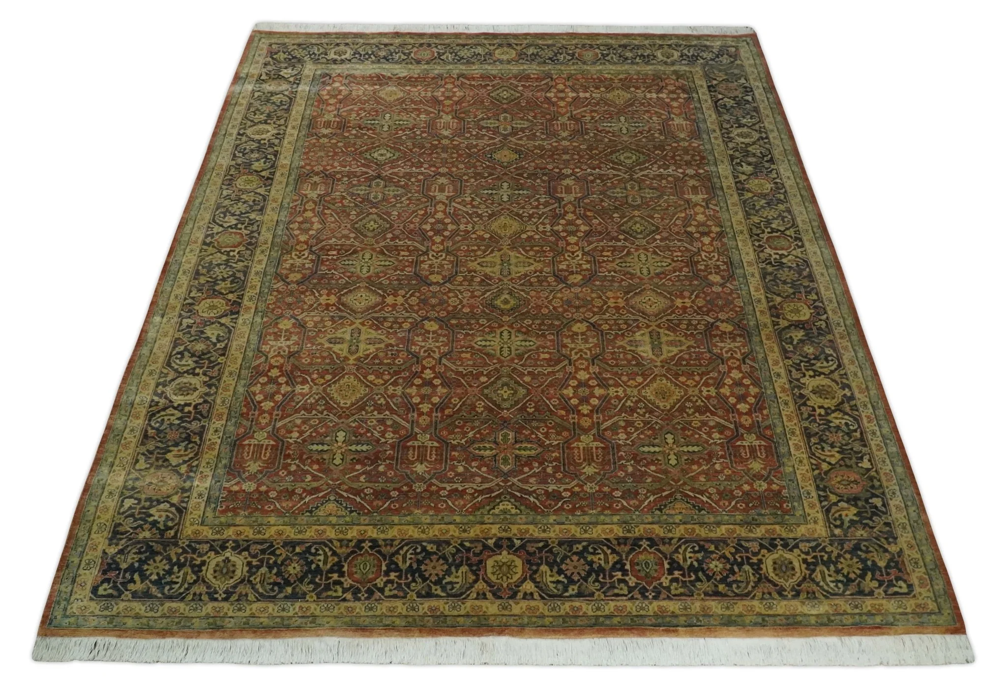 Fine Serapi Hand Knotted 9x12 Rust, Charcoal and Beige Traditional Antique Wool Area Rug - Image 10