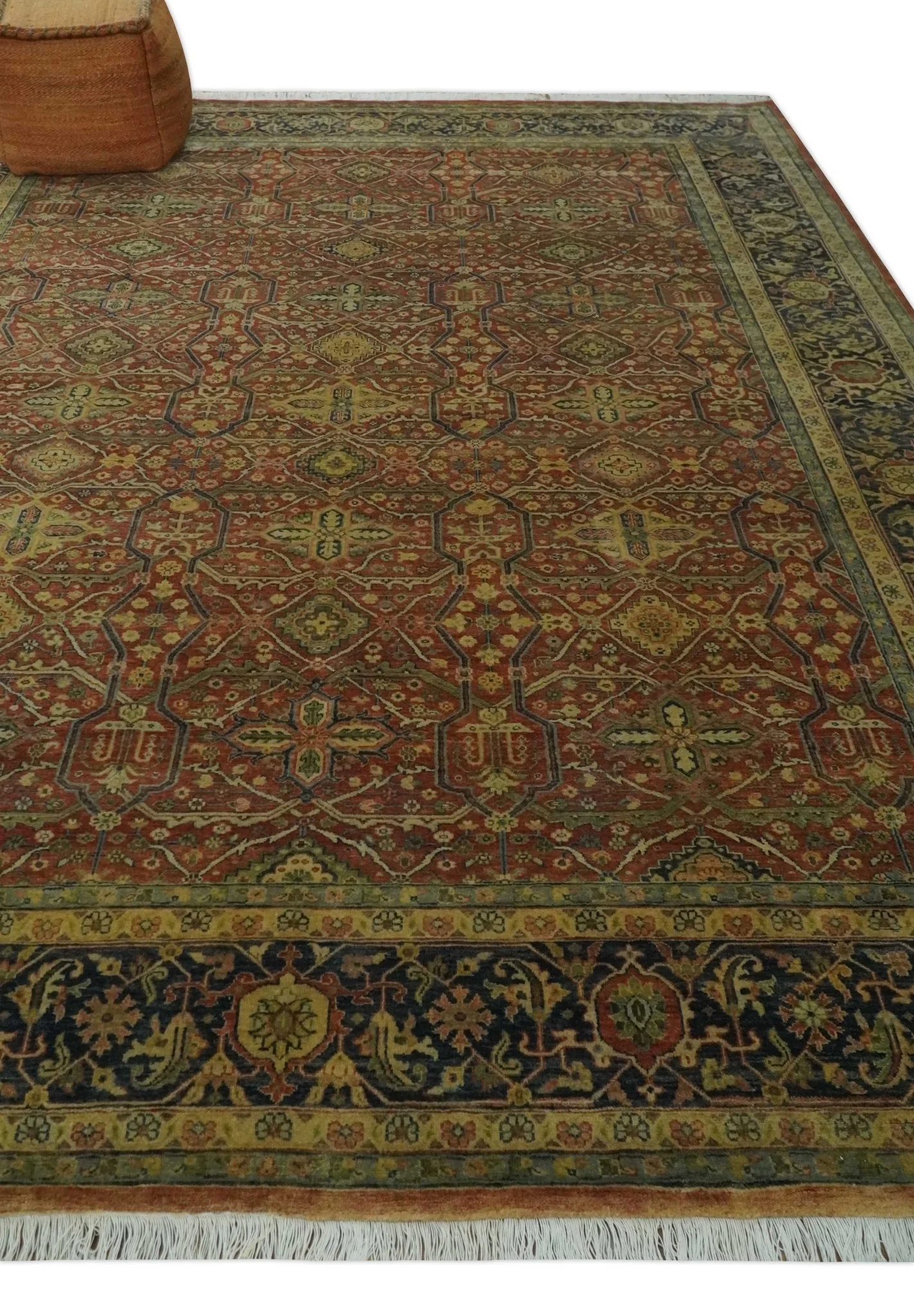 Fine Serapi Hand Knotted 9x12 Rust, Charcoal and Beige Traditional Antique Wool Area Rug - Image 3