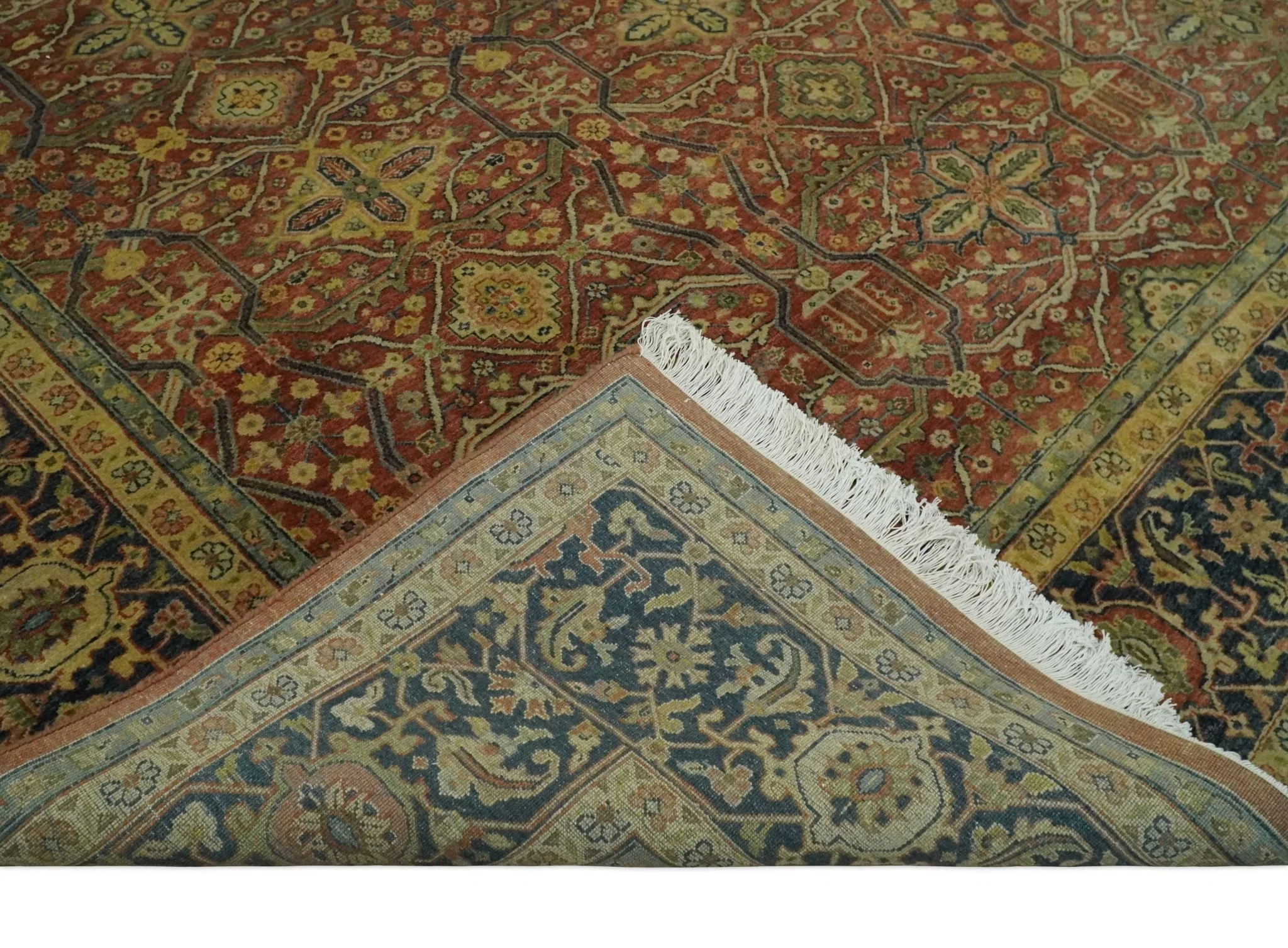 Fine Serapi Hand Knotted 9x12 Rust, Charcoal and Beige Traditional Antique Wool Area Rug - Image 7