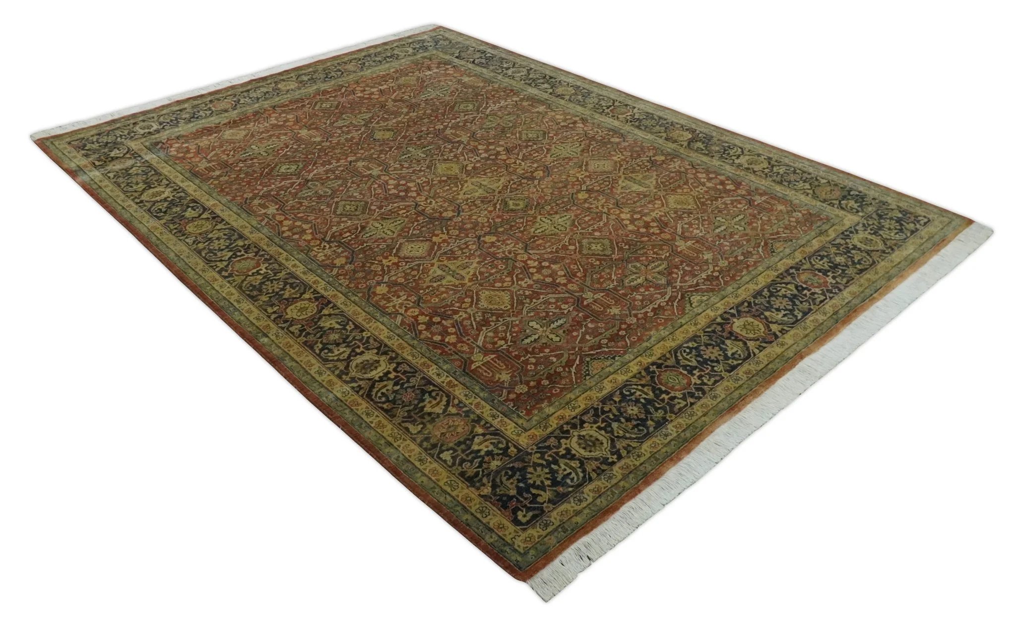 Fine Serapi Hand Knotted 9x12 Rust, Charcoal and Beige Traditional Antique Wool Area Rug - Image 9