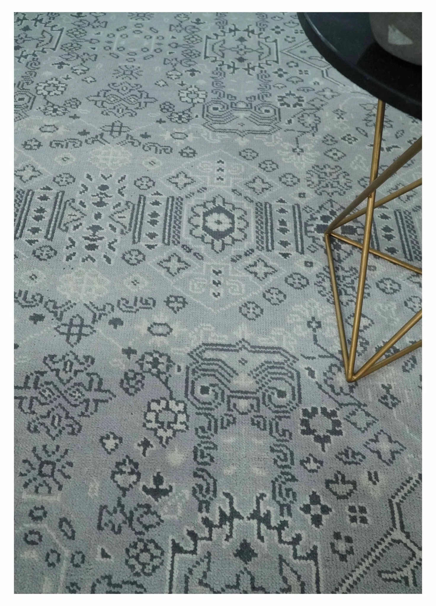 9x12 Hand Knotted Silver, Ivory and Charcoal Traditional Antique Style Wool Rug - Image 2