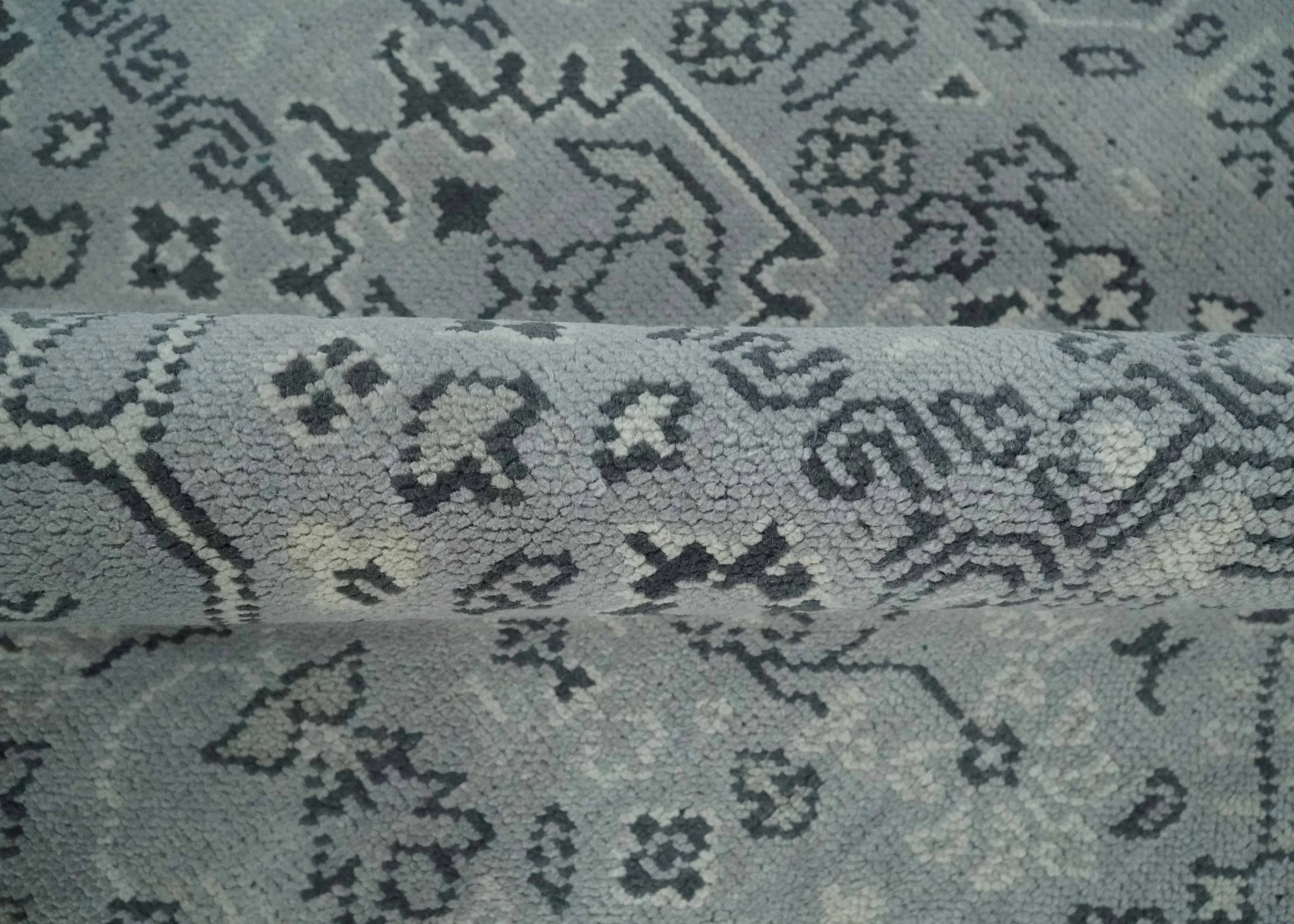 9x12 Hand Knotted Silver, Ivory and Charcoal Traditional Antique Style Wool Rug - Image 6