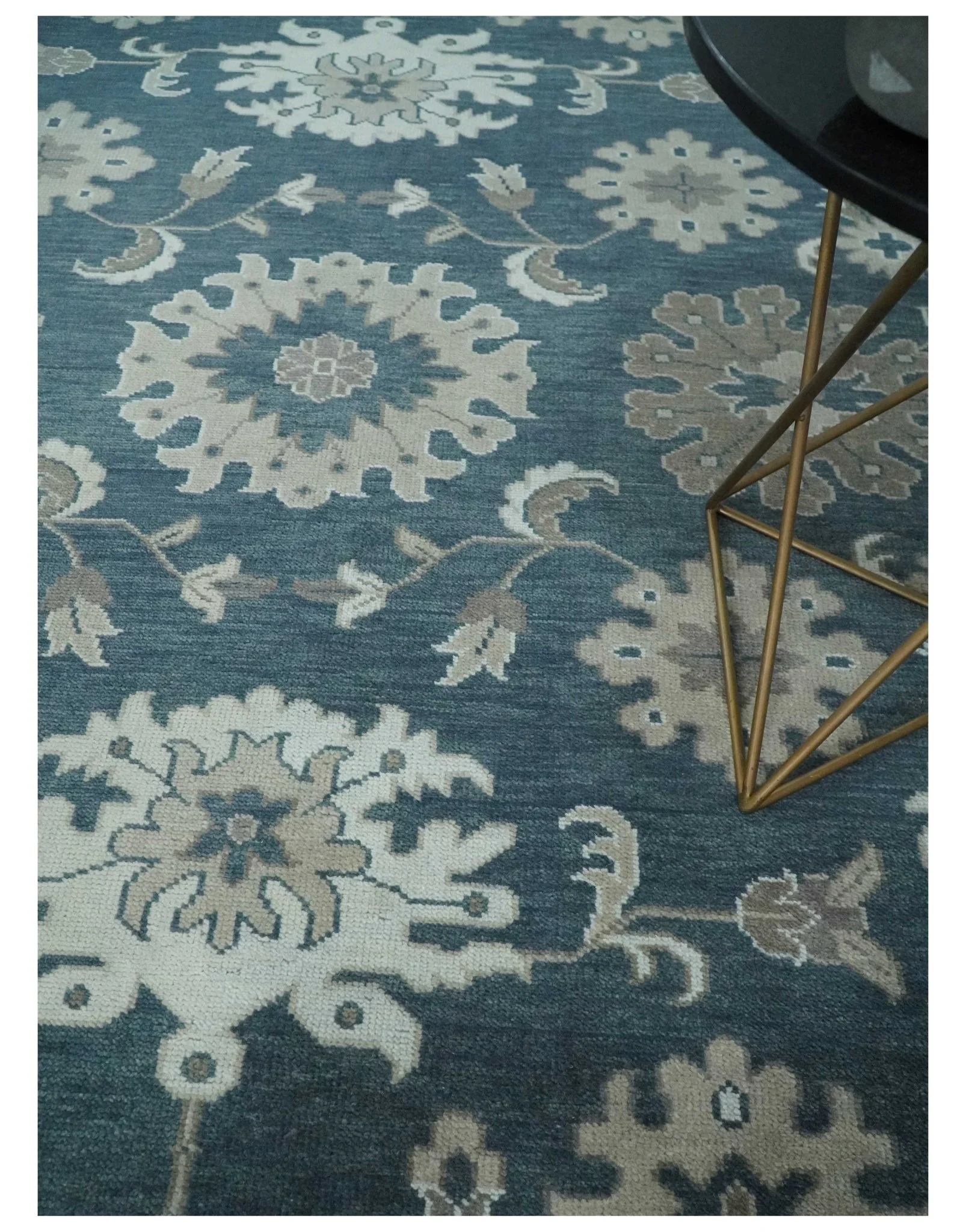 9x12 Hand Knotted Teal and Silver Traditional Oushak Wool Area Rug - Image 2