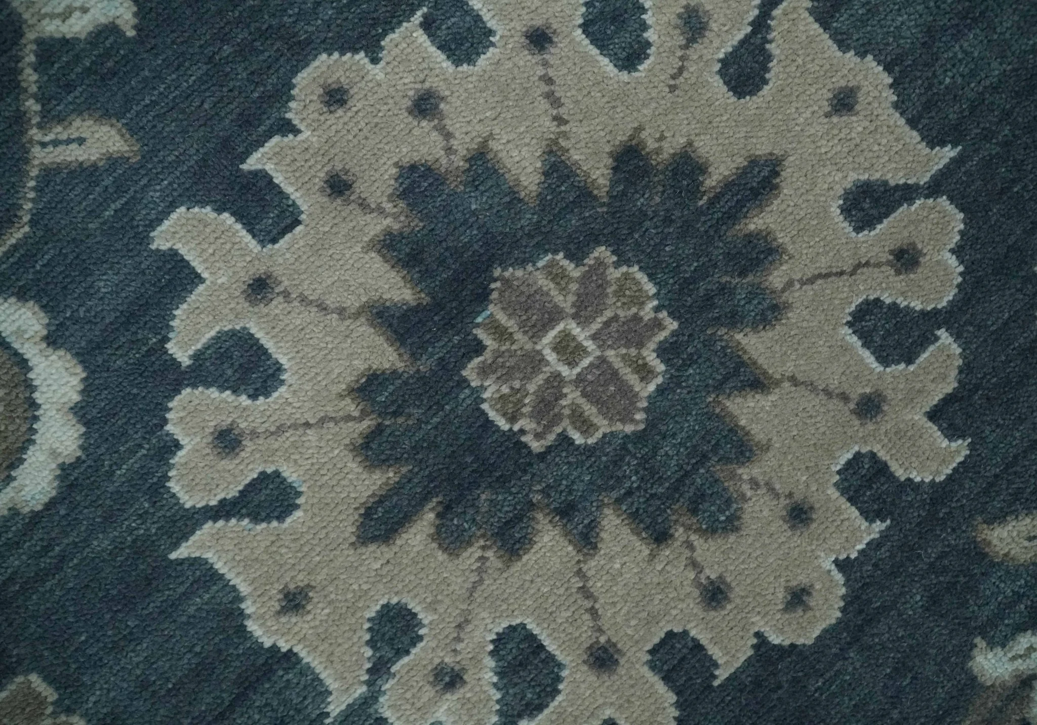9x12 Hand Knotted Teal and Silver Traditional Oushak Wool Area Rug - Image 4