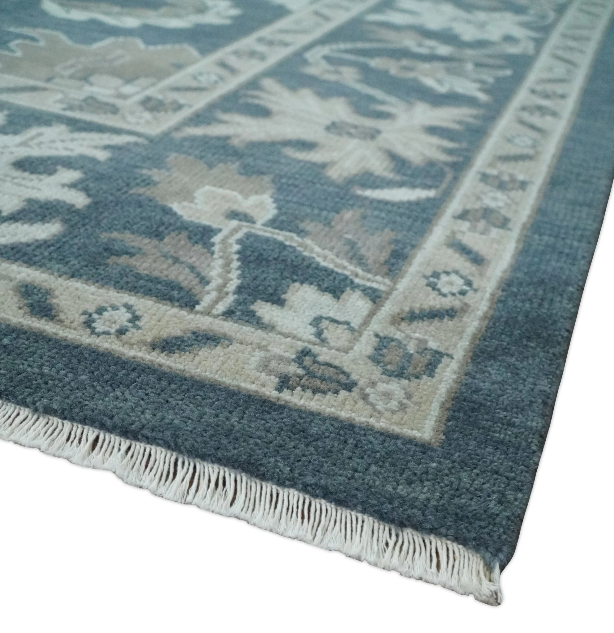 9x12 Hand Knotted Teal and Silver Traditional Oushak Wool Area Rug - Image 5