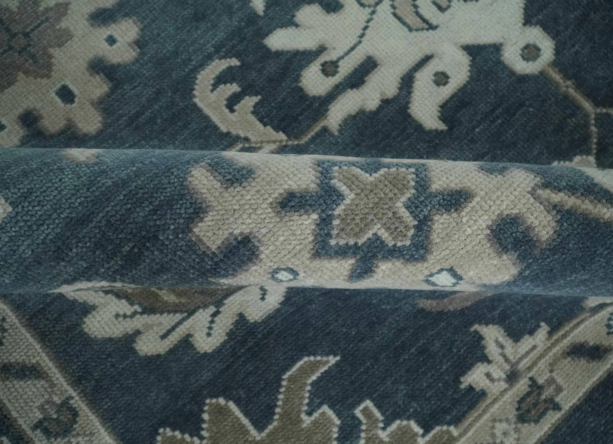 9x12 Hand Knotted Teal and Silver Traditional Oushak Wool Area Rug - Image 7