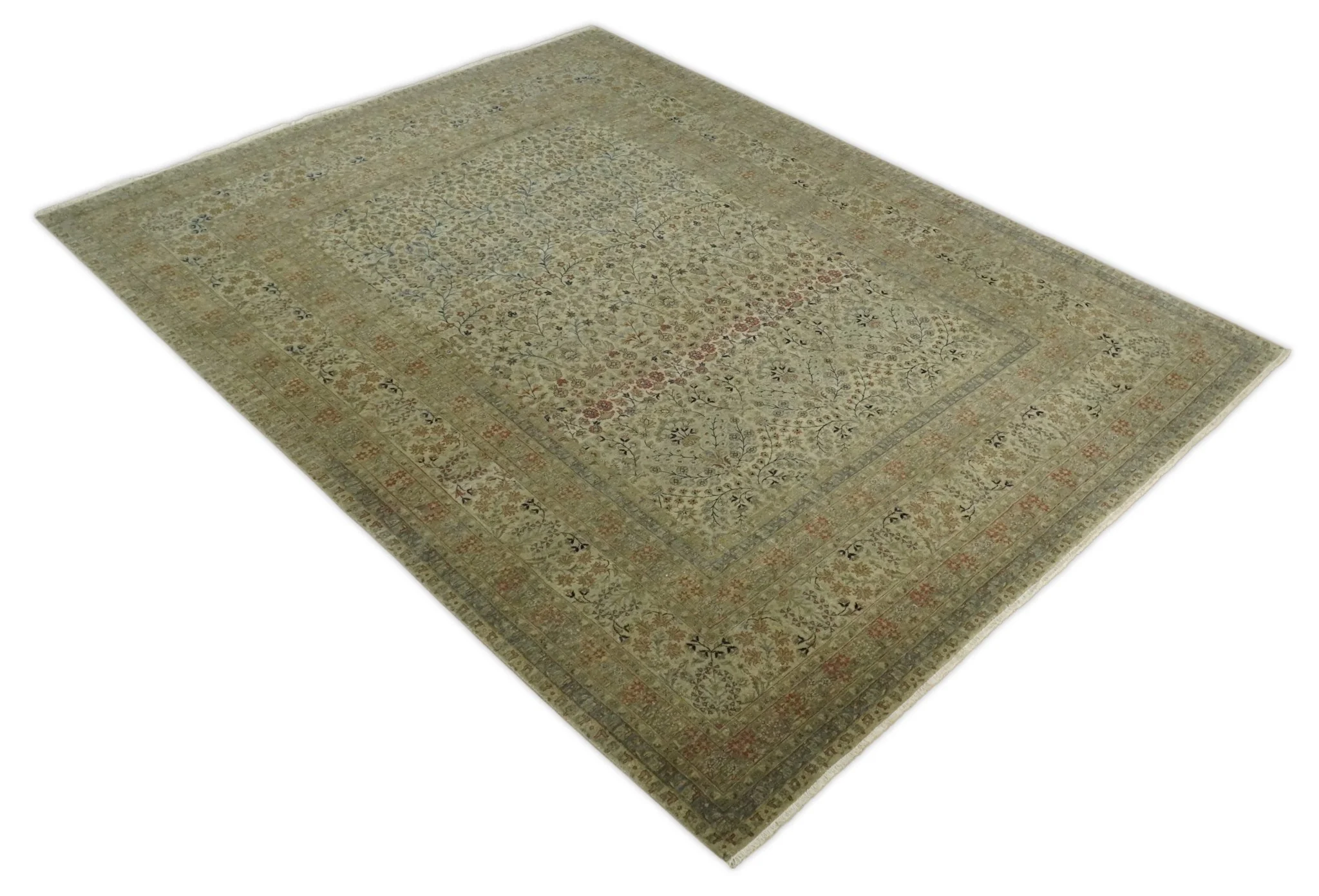 8x10 and 9x12 Vintage Brown Antique Persian Tabriz Fine Hand Knotted Wool Area Rug | TRD421 - Image 6