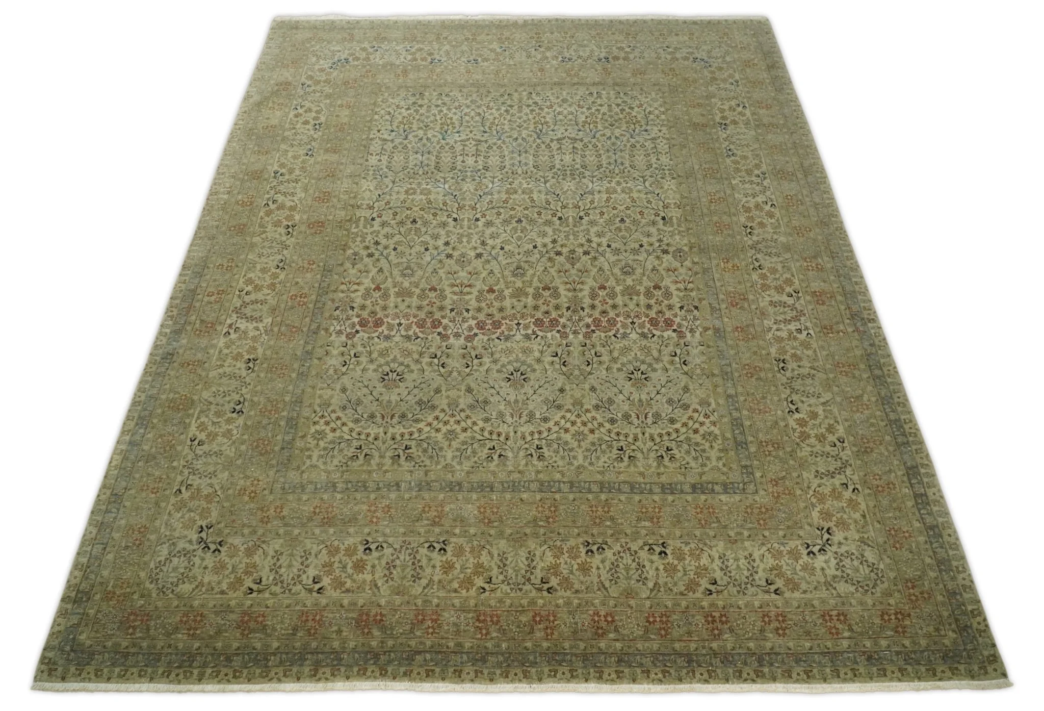 8x10 and 9x12 Vintage Brown Antique Persian Tabriz Fine Hand Knotted Wool Area Rug | TRD421 - Image 7