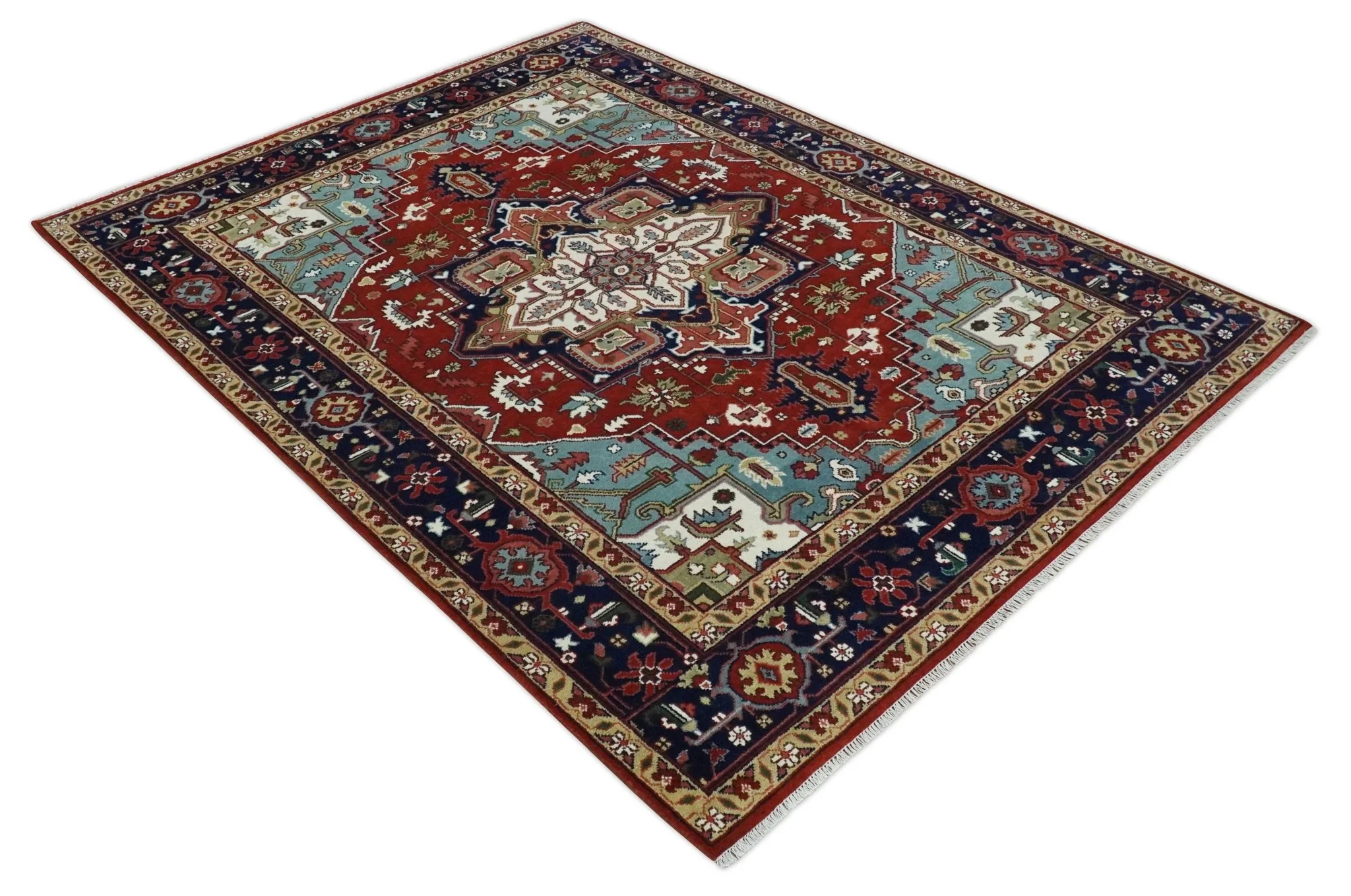 Large 9x12 Rust and Blue Hand Knotted Traditional Wool Rug - Image 10