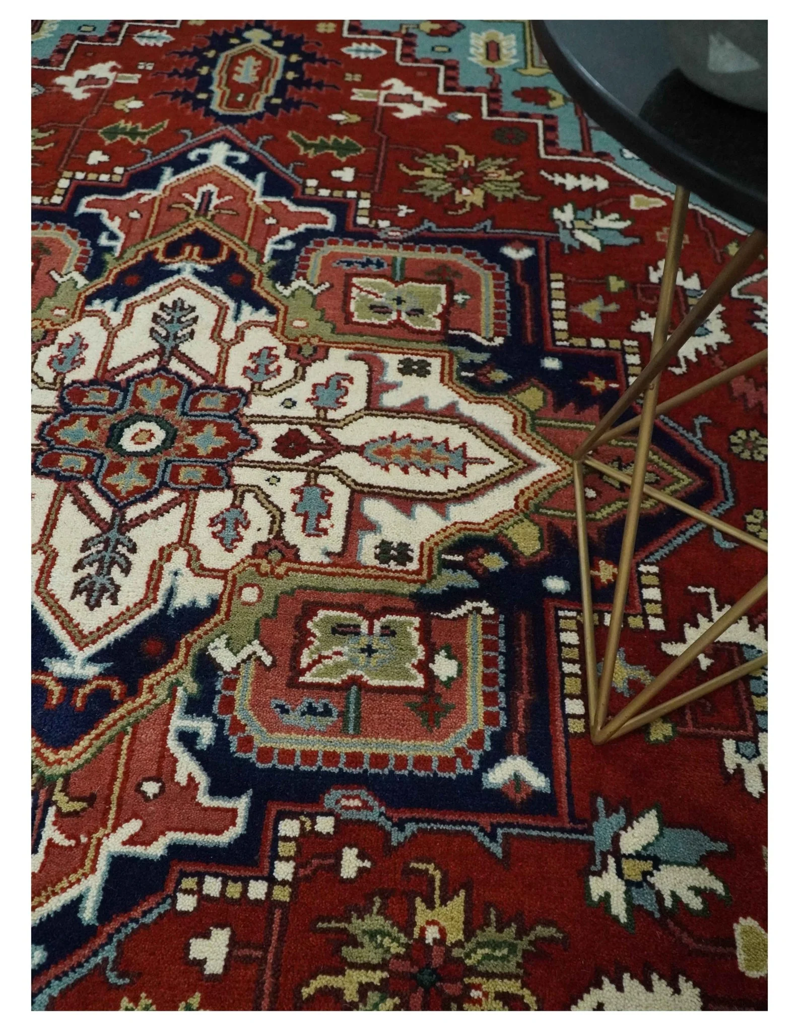Large 9x12 Rust and Blue Hand Knotted Traditional Wool Rug - Image 2