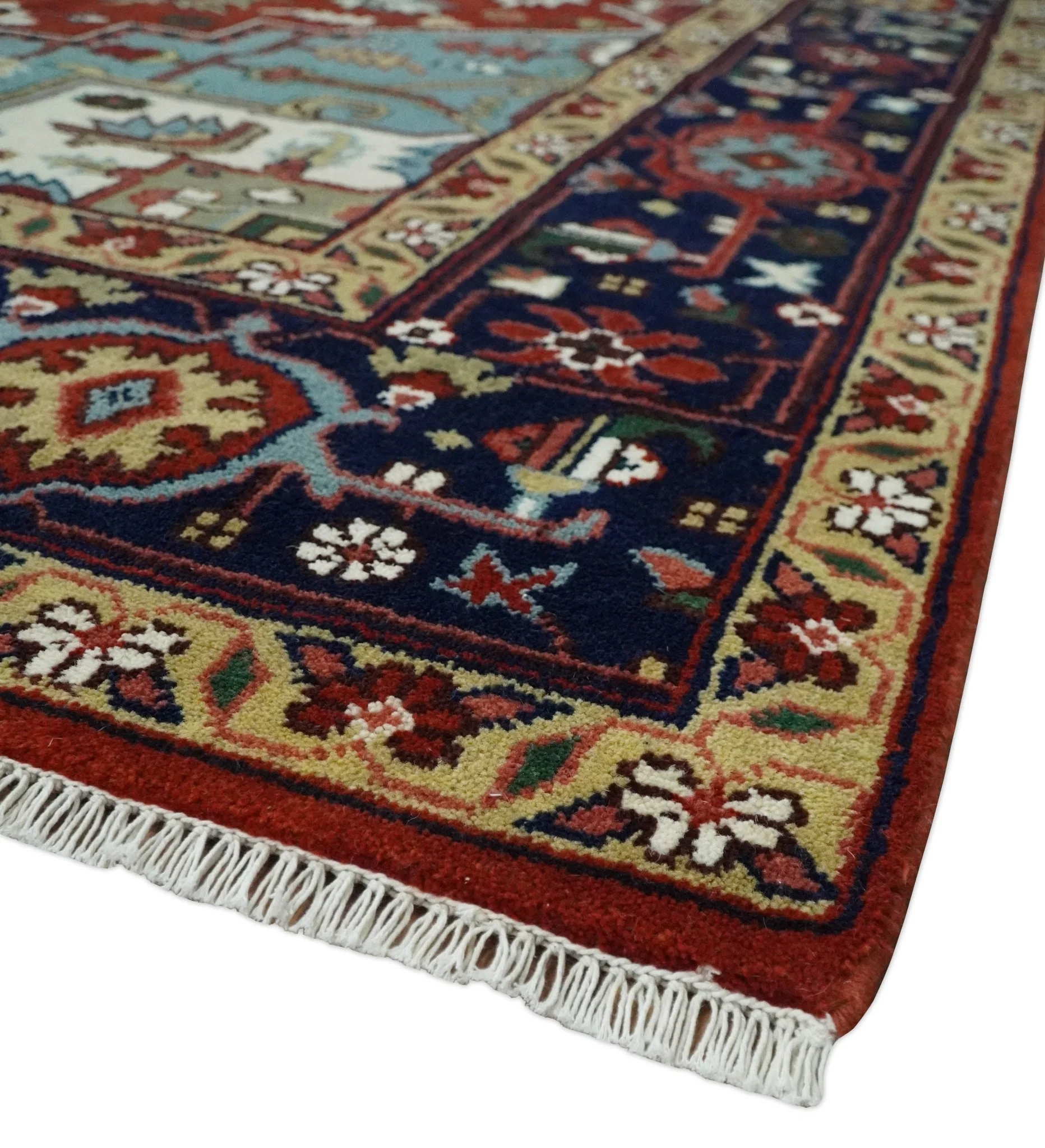 Large 9x12 Rust and Blue Hand Knotted Traditional Wool Rug - Image 5