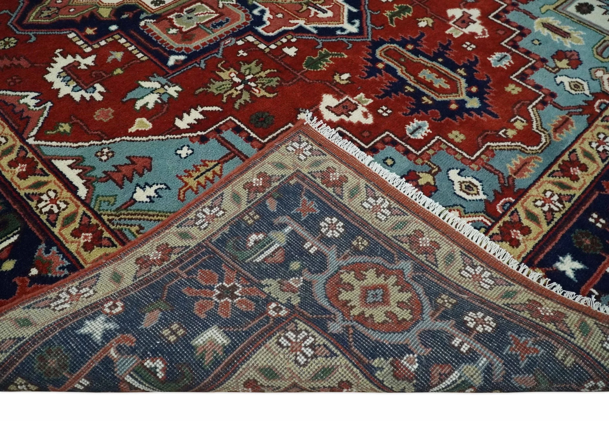 Large 9x12 Rust and Blue Hand Knotted Traditional Wool Rug - Image 6