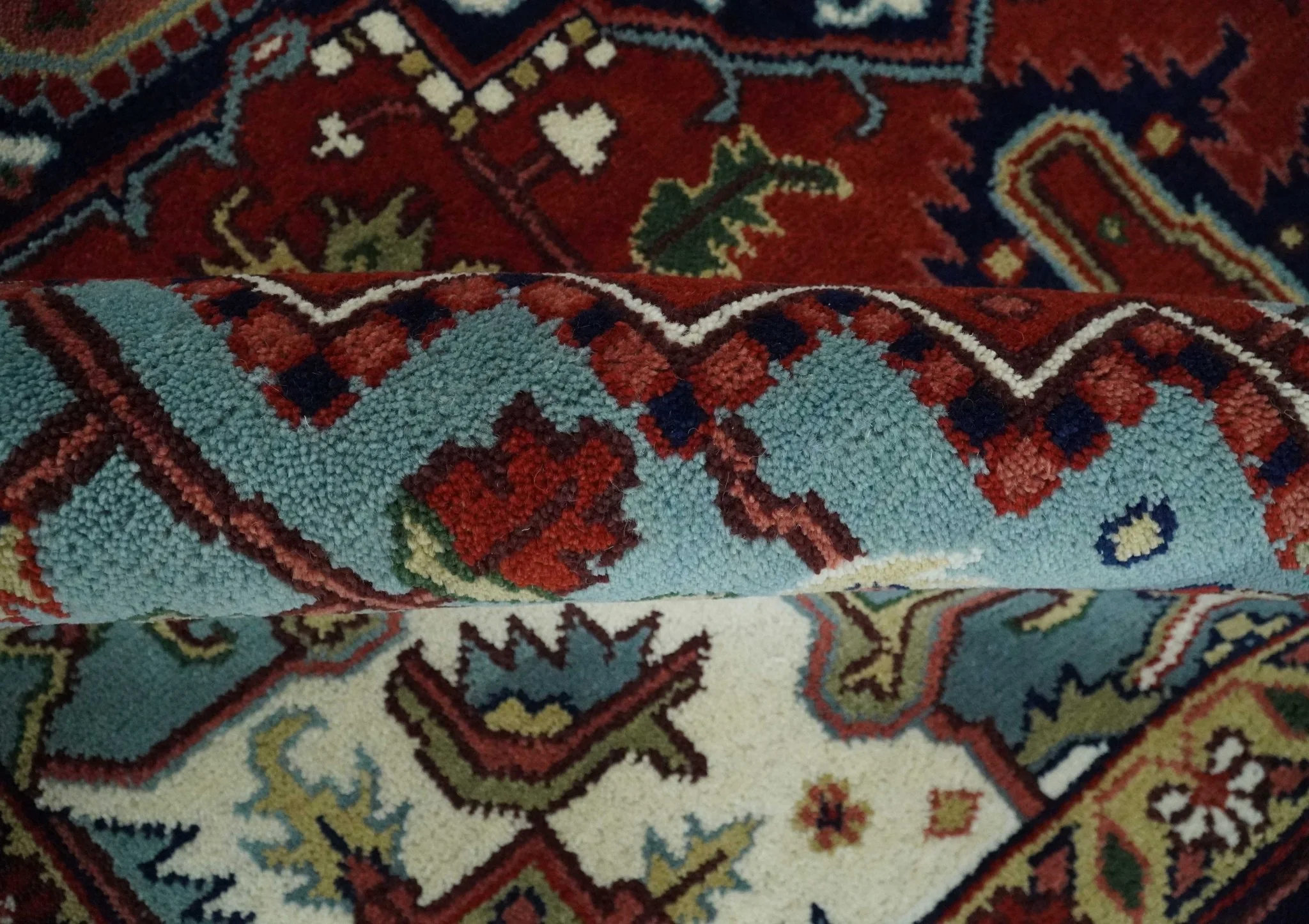 Large 9x12 Rust and Blue Hand Knotted Traditional Wool Rug - Image 7