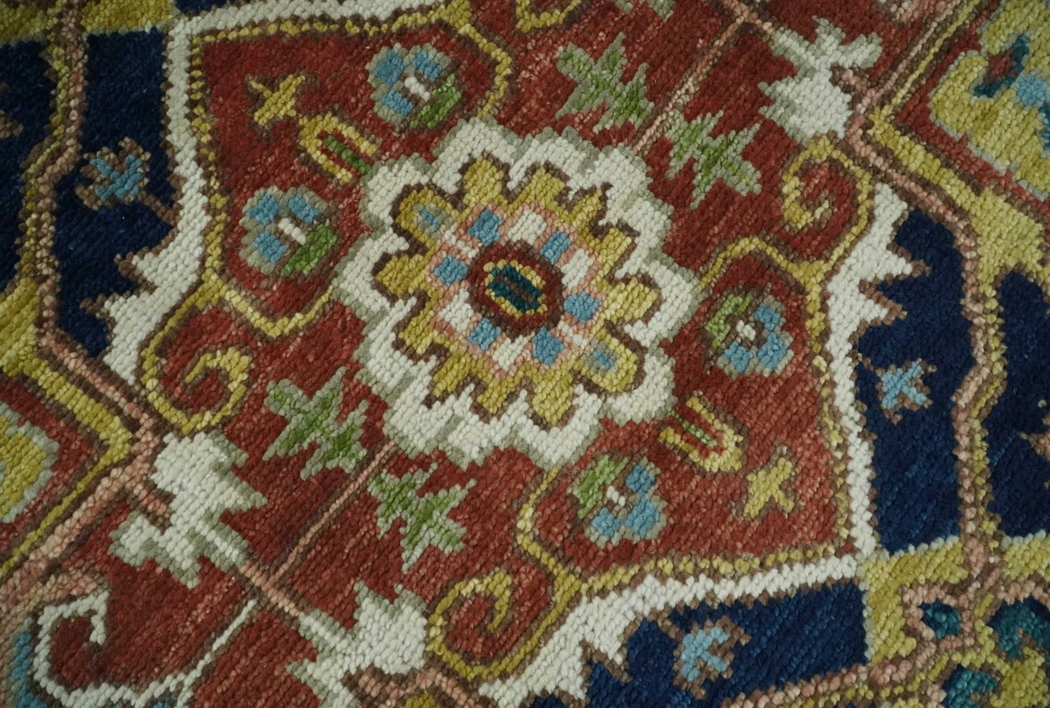 Ready to Ship 9x12 Rust and Blue Traditional Vintage Style Hand Knotted Wool Area Rug - Image 4